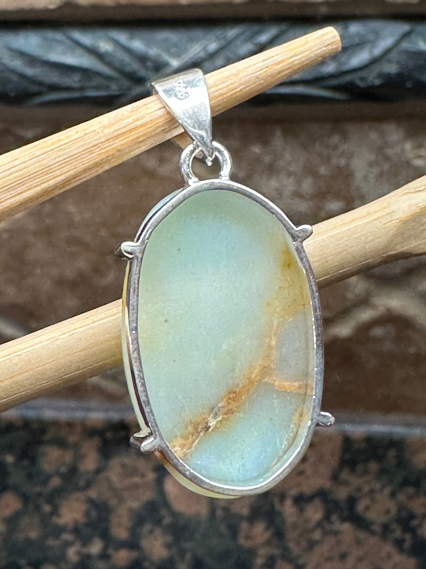 Natural Blue Peruvian Opal 925 Solid Sterling Silver Pendant 37mm - Natural Rocks by Kala