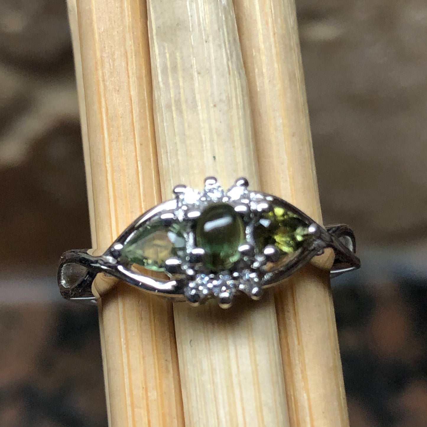 Genuine Green Tourmaline 925 Solid Sterling Silver Engagement Ring Size 5, 6, 7, 8, 9 - Natural Rocks by Kala
