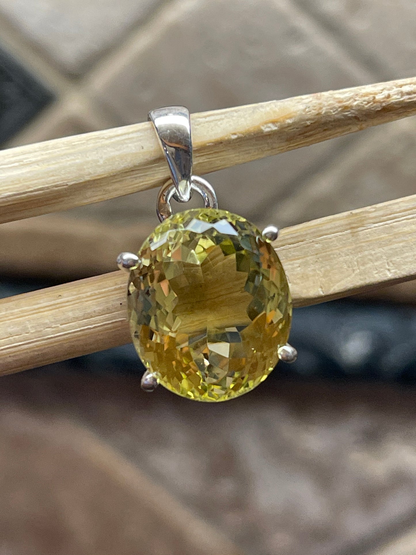 Natural 10ct Lemon Citrine 925 Solid Sterling Silver Pendant 25mm - Natural Rocks by Kala