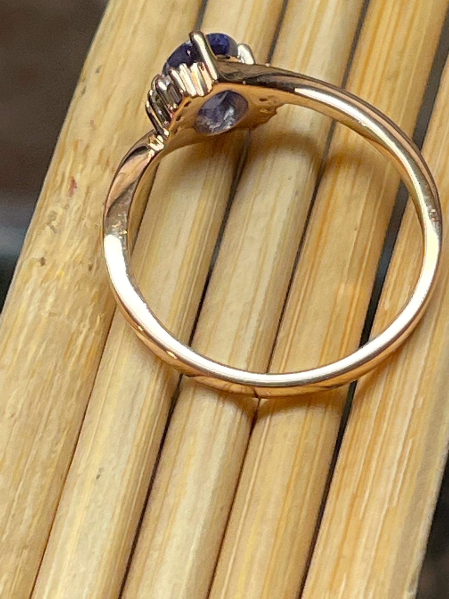 Genuine Blue Tanzanite, White Topaz 14k Rose Gold Over Sterling Silver Engagement Ring Size 5, 6, 7, 8, 9 - Natural Rocks by Kala