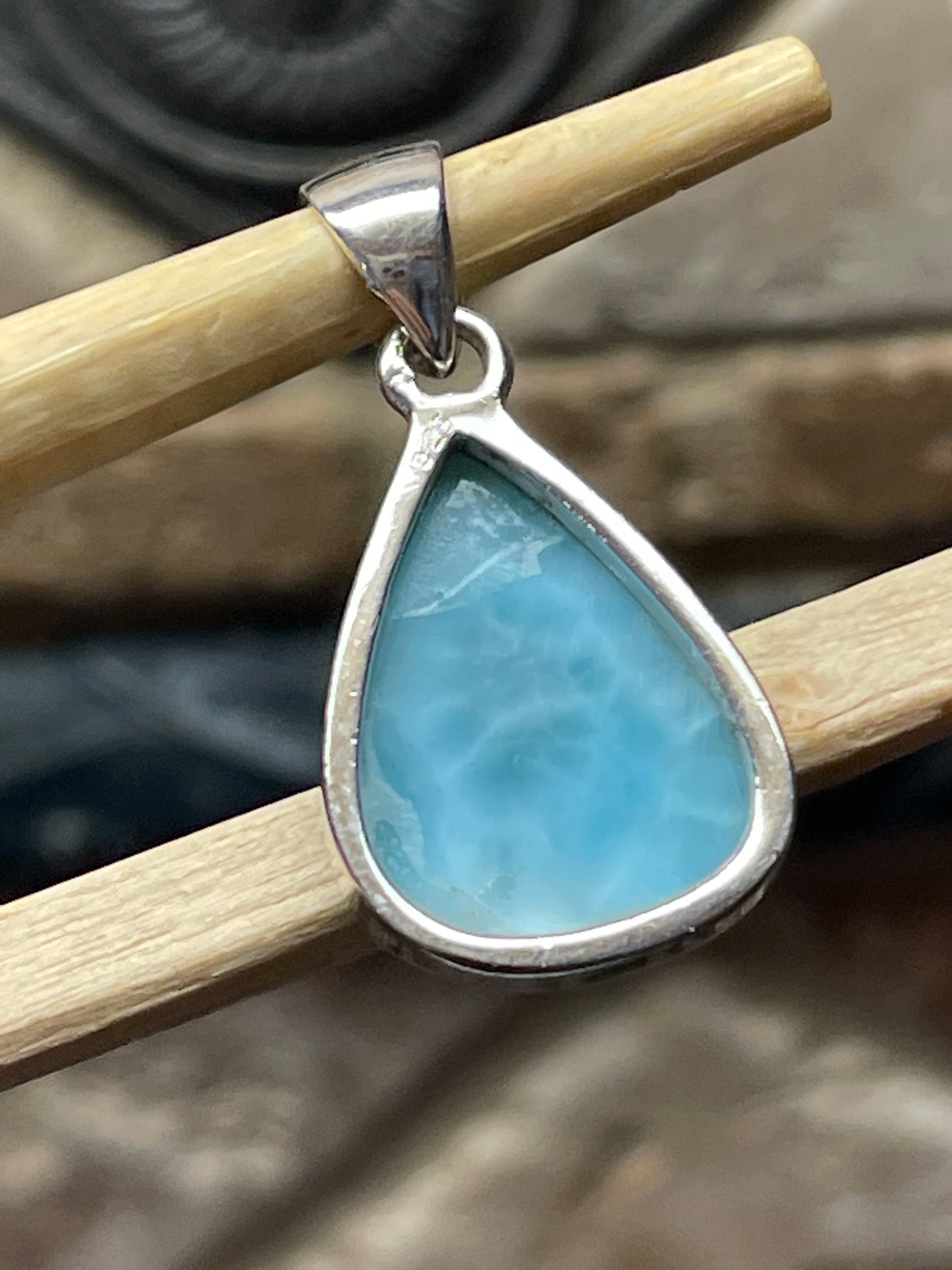 Natural Dominican Larimar 925 Solid Sterling Silver Pendant 30mm - Natural Rocks by Kala