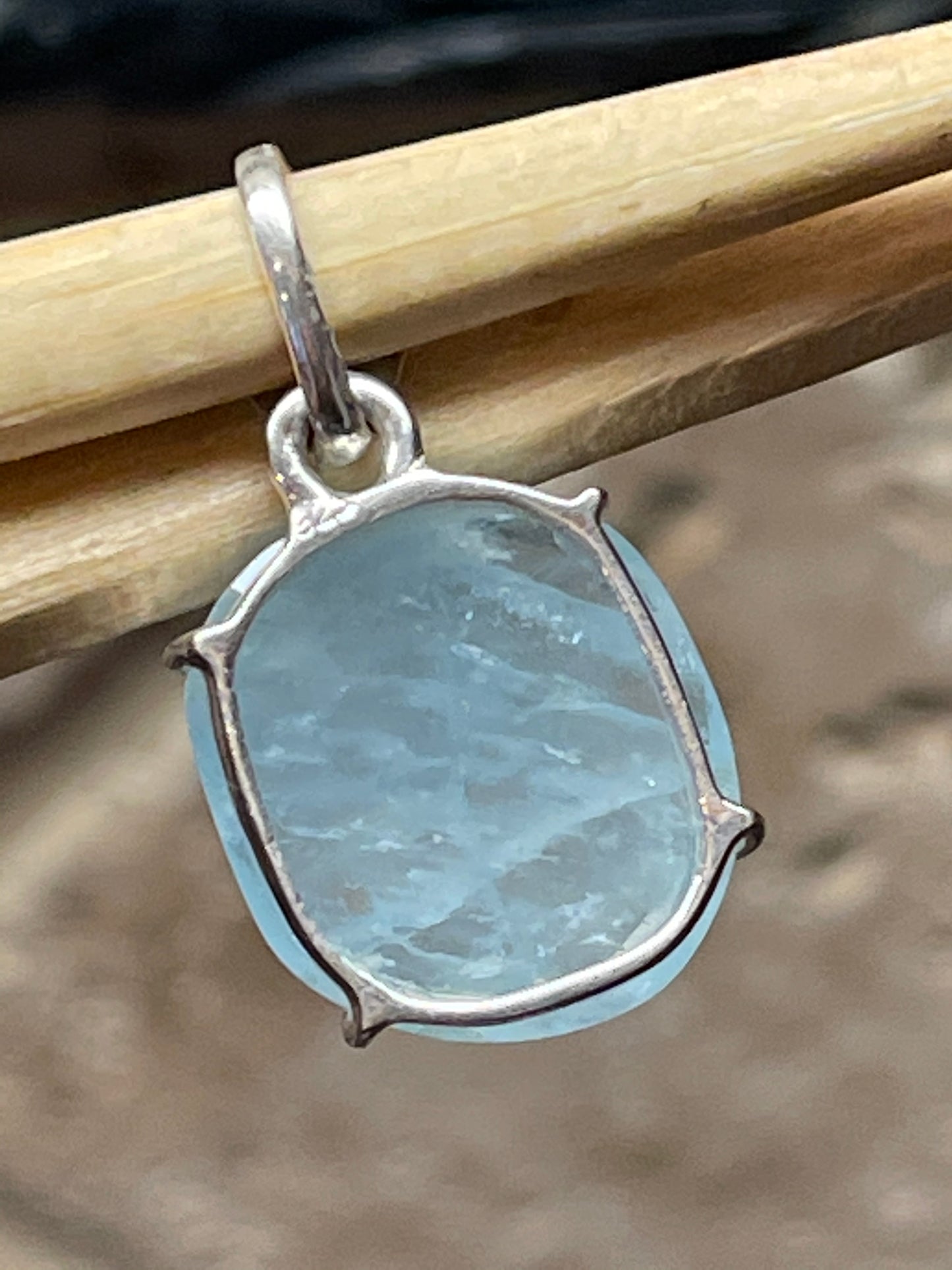 Natural Aquamarine 925 Solid Sterling Silver Pendant 25mm - Natural Rocks by Kala