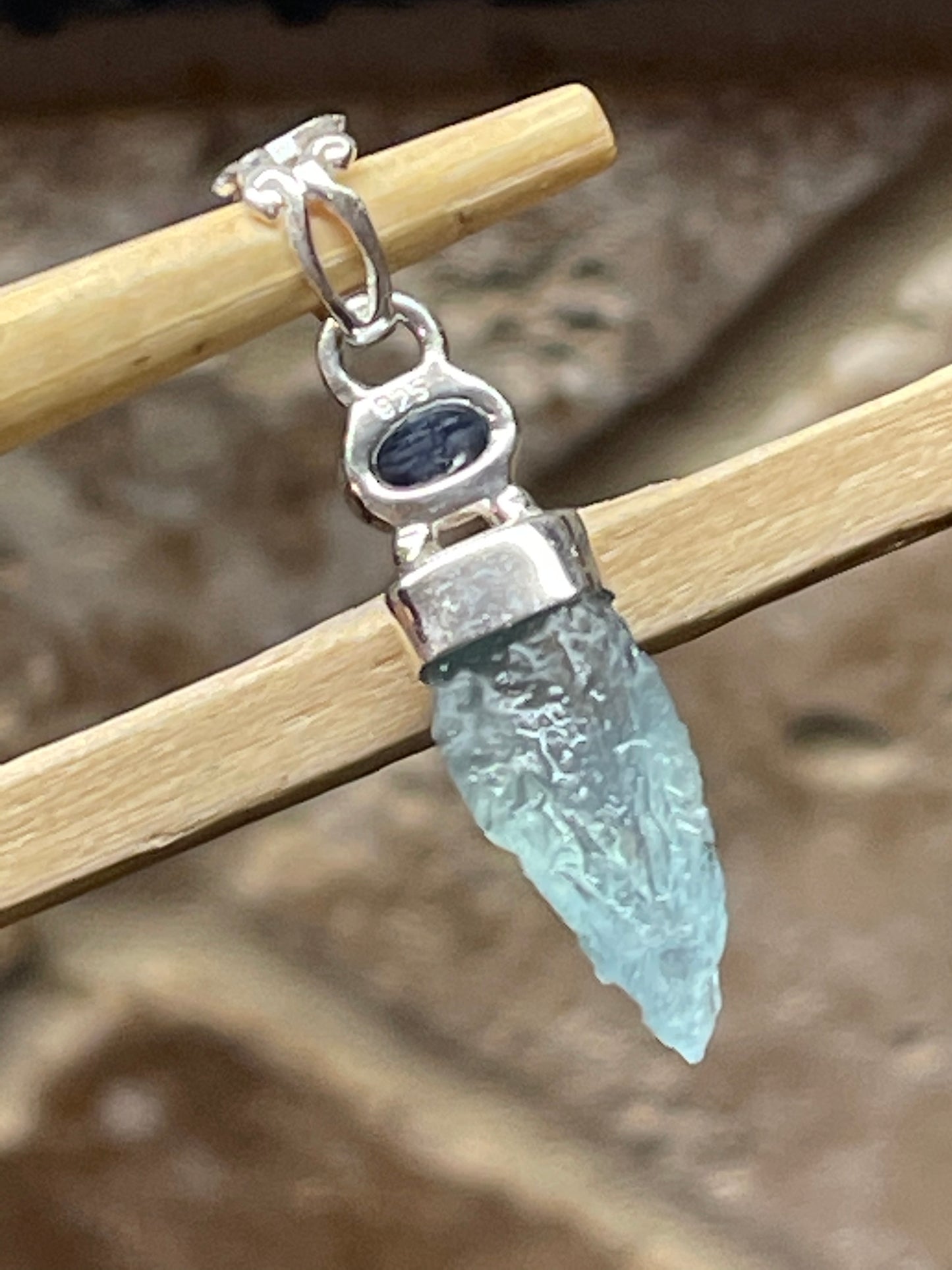 Natural Aquamarine, Kyanite 925 Solid Sterling Silver Pendant 35mm - Natural Rocks by Kala