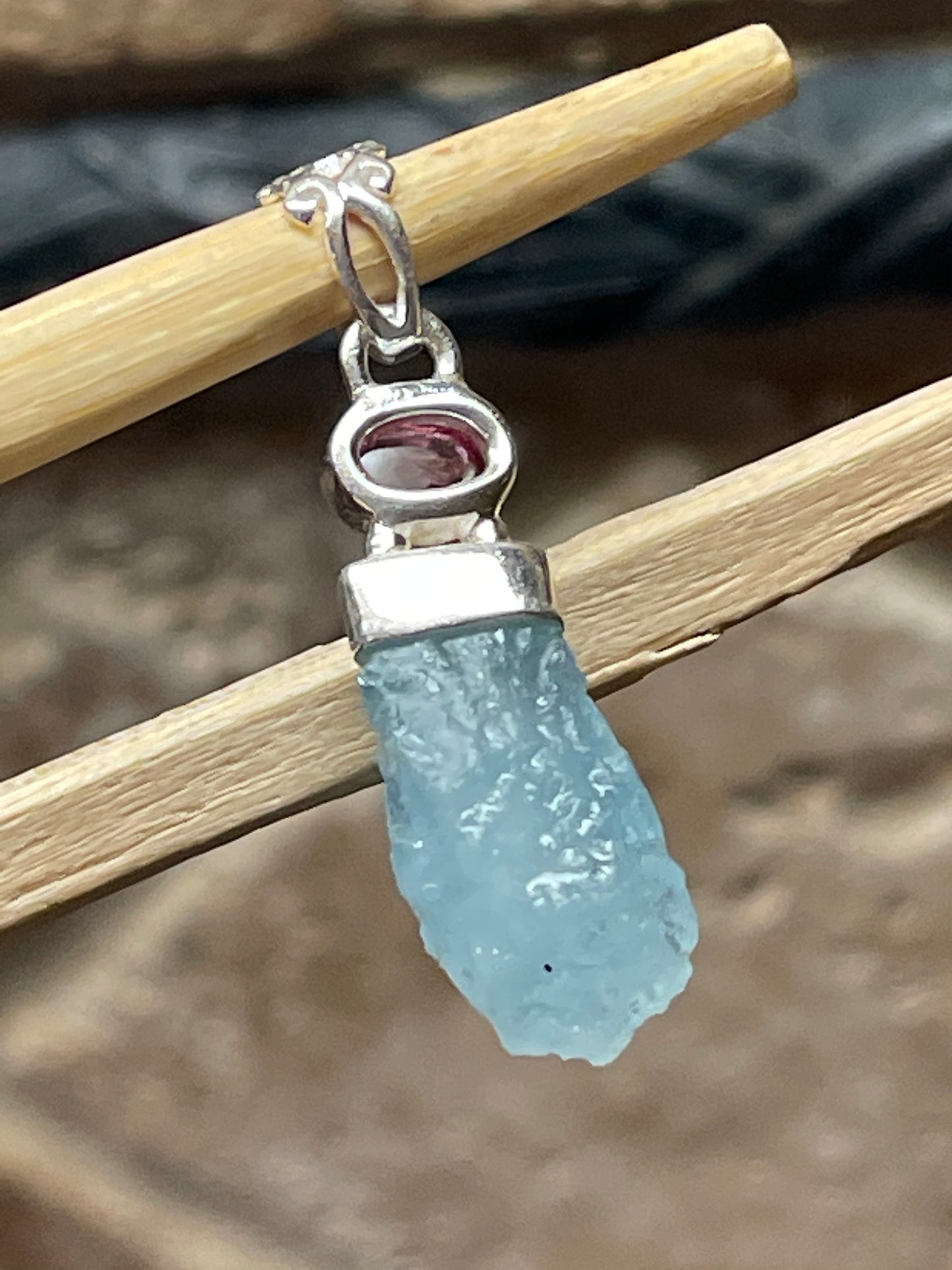 Natural Aquamarine, Tourmaline 925 Solid Sterling Silver Pendant 35mm - Natural Rocks by Kala