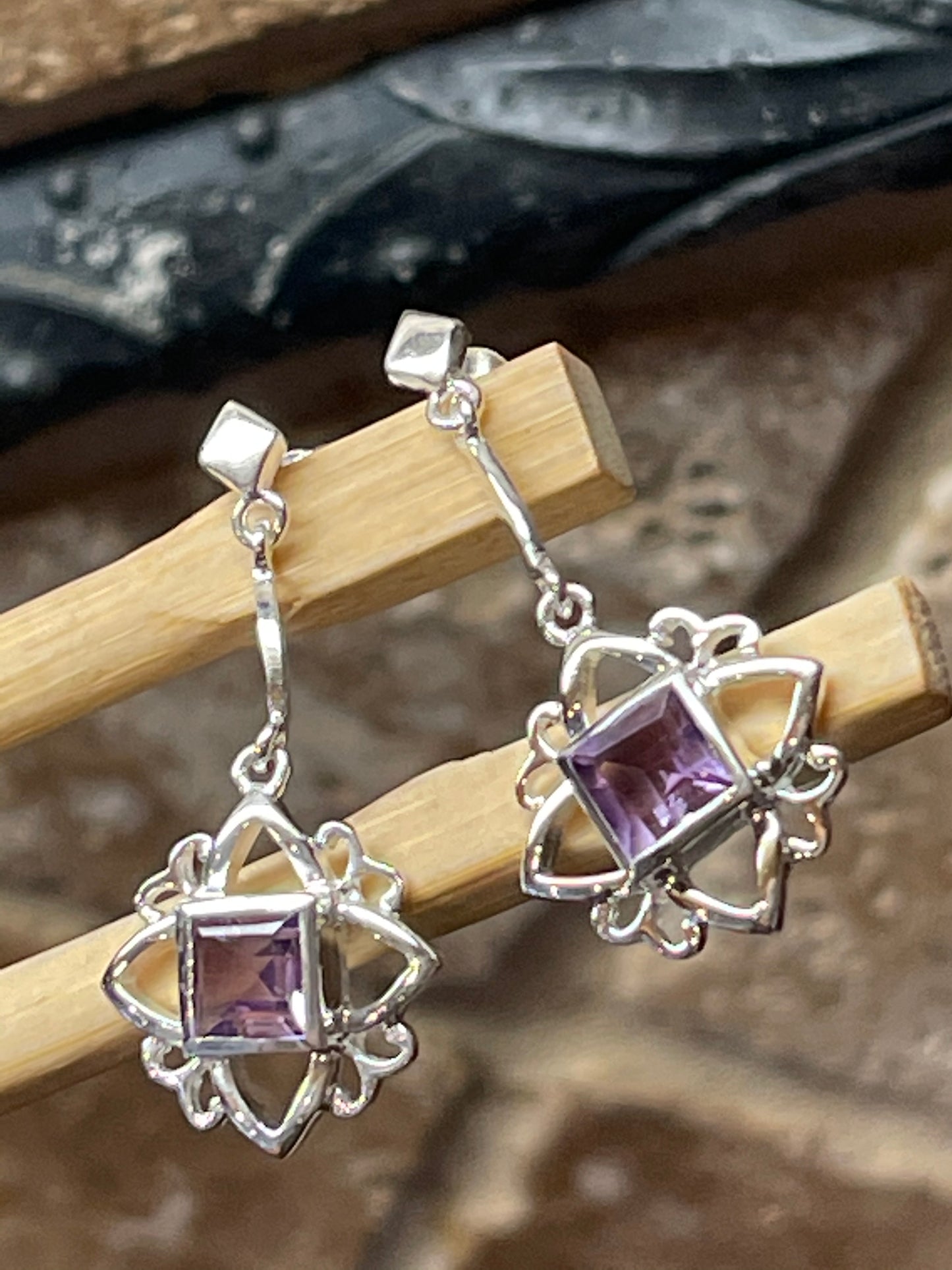 Natural Amethyst 925 Sterling Silver Earrings 30mm - Natural Rocks by Kala