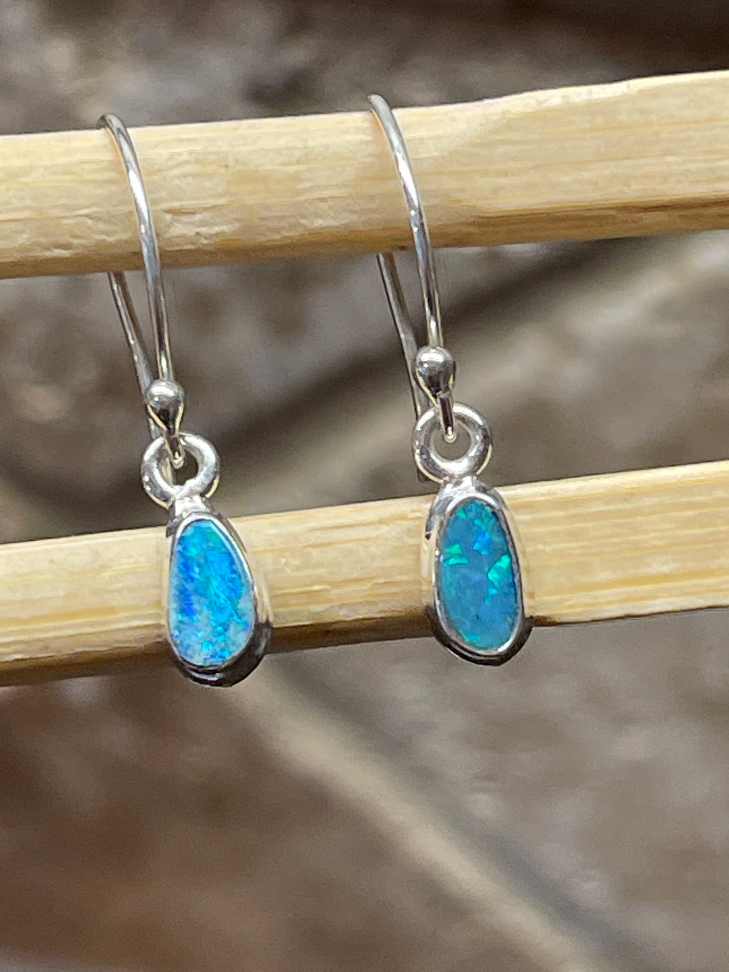 Genuine Australian Blue, Green Opal 925 Solid Sterling Silver Earrings 20mm - Natural Rocks by Kala