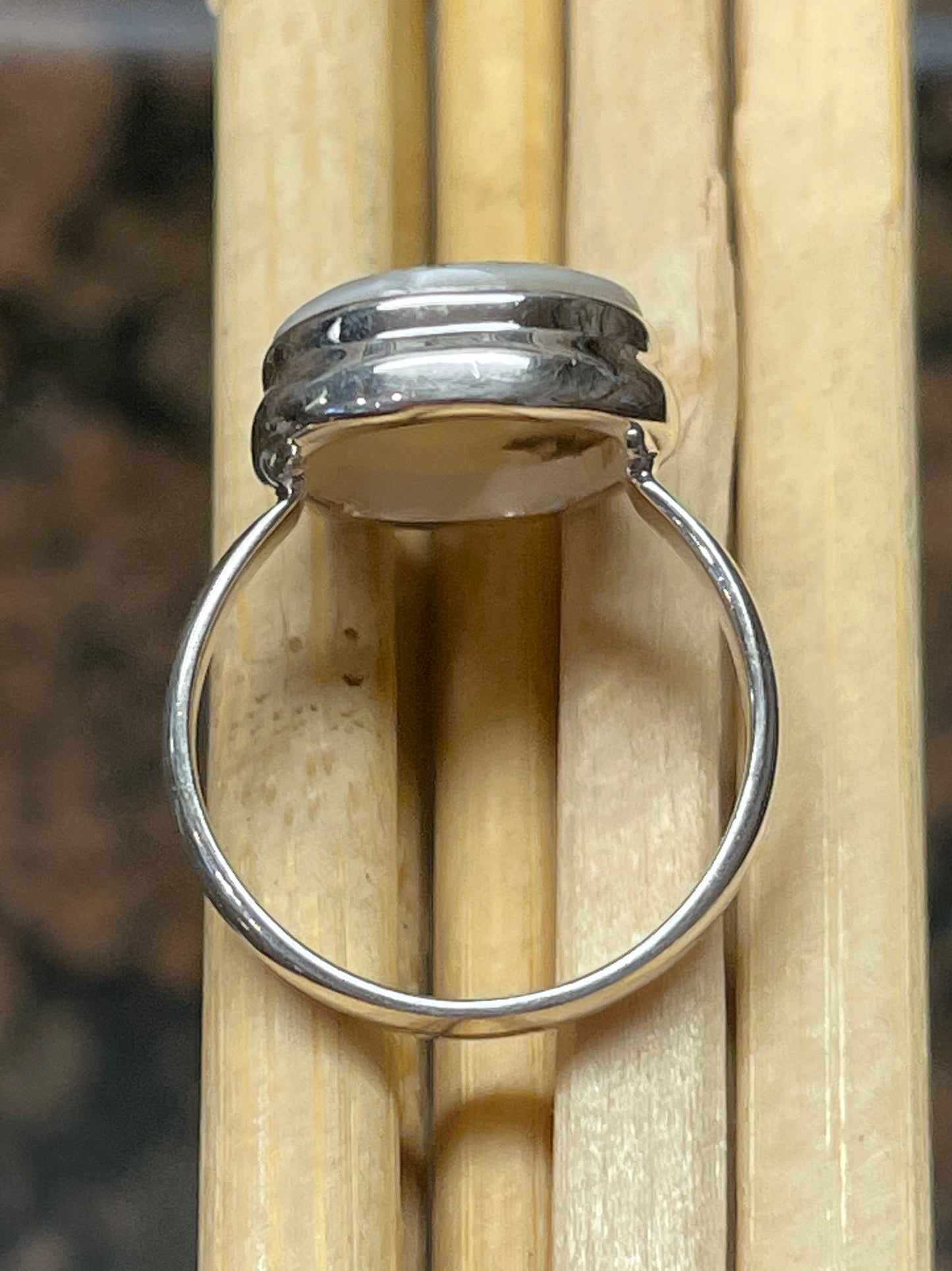 Genuine Georgian Scenic Dendritic Agate 925 Sterling Silver Ring Size 7.75 - Natural Rocks by Kala