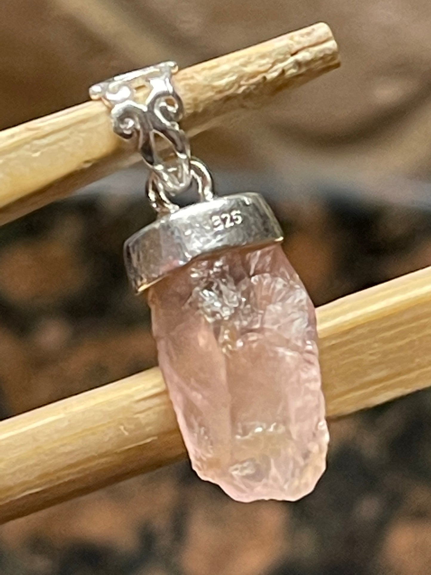 Natural Pink Rose Quartz, Garnet 925 Solid Sterling Silver Pendant 27mm - Natural Rocks by Kala