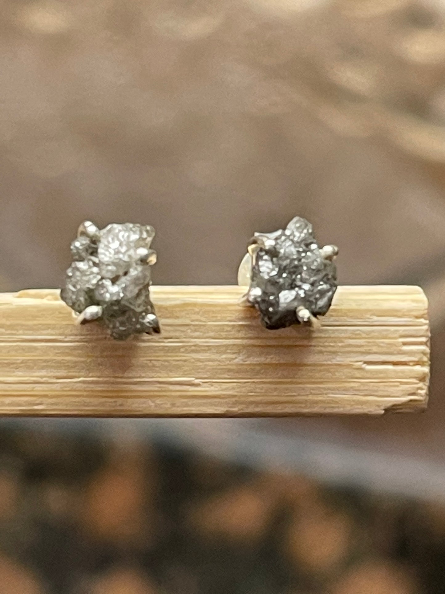 Natural Raw Diamond 925 Solid Sterling Silver Earrings 7mm - Natural Rocks by Kala