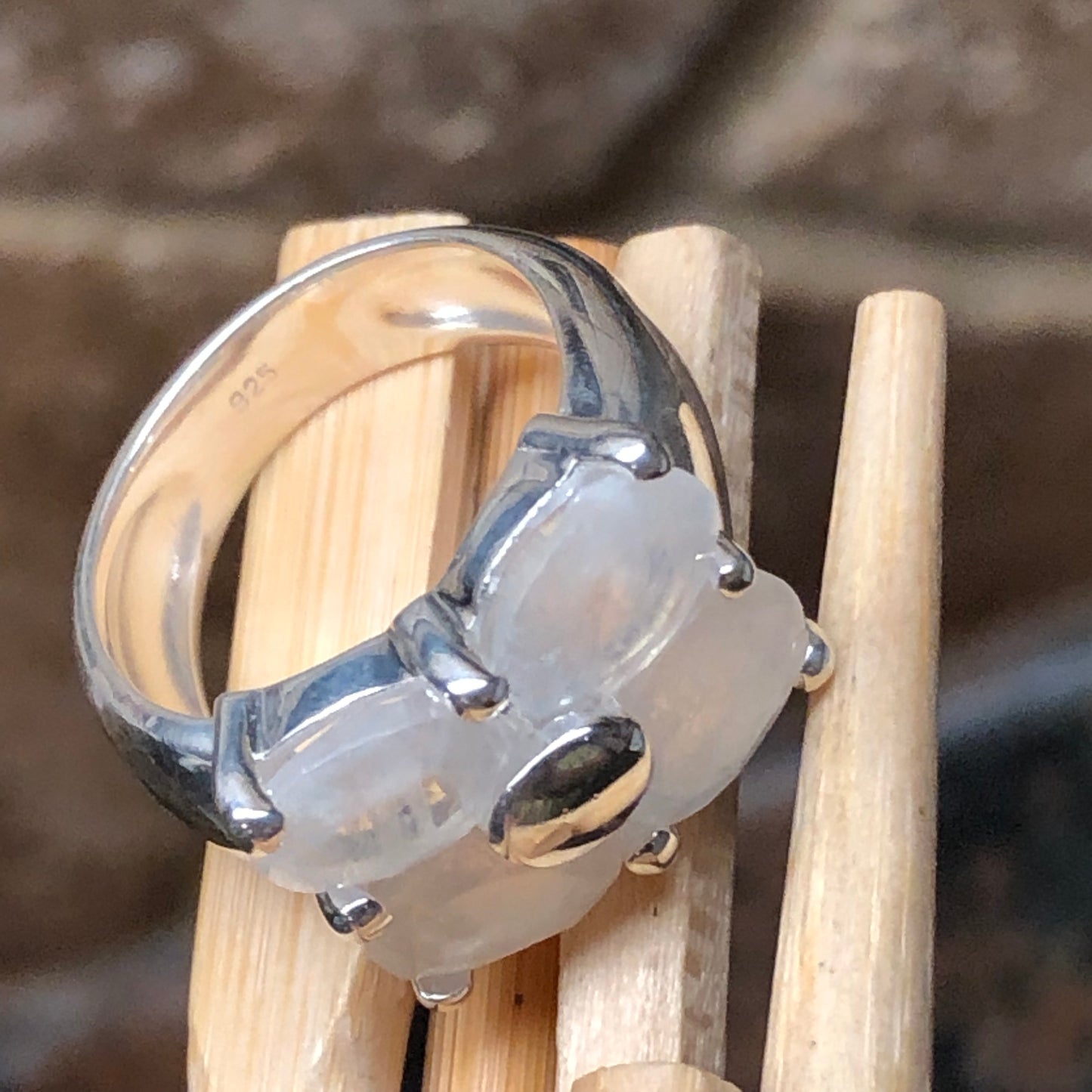 Genuine Rainbow Moonstone 925 Solid Sterling Silver Wedding Ring Size 6, 7, 8, 9 - Natural Rocks by Kala