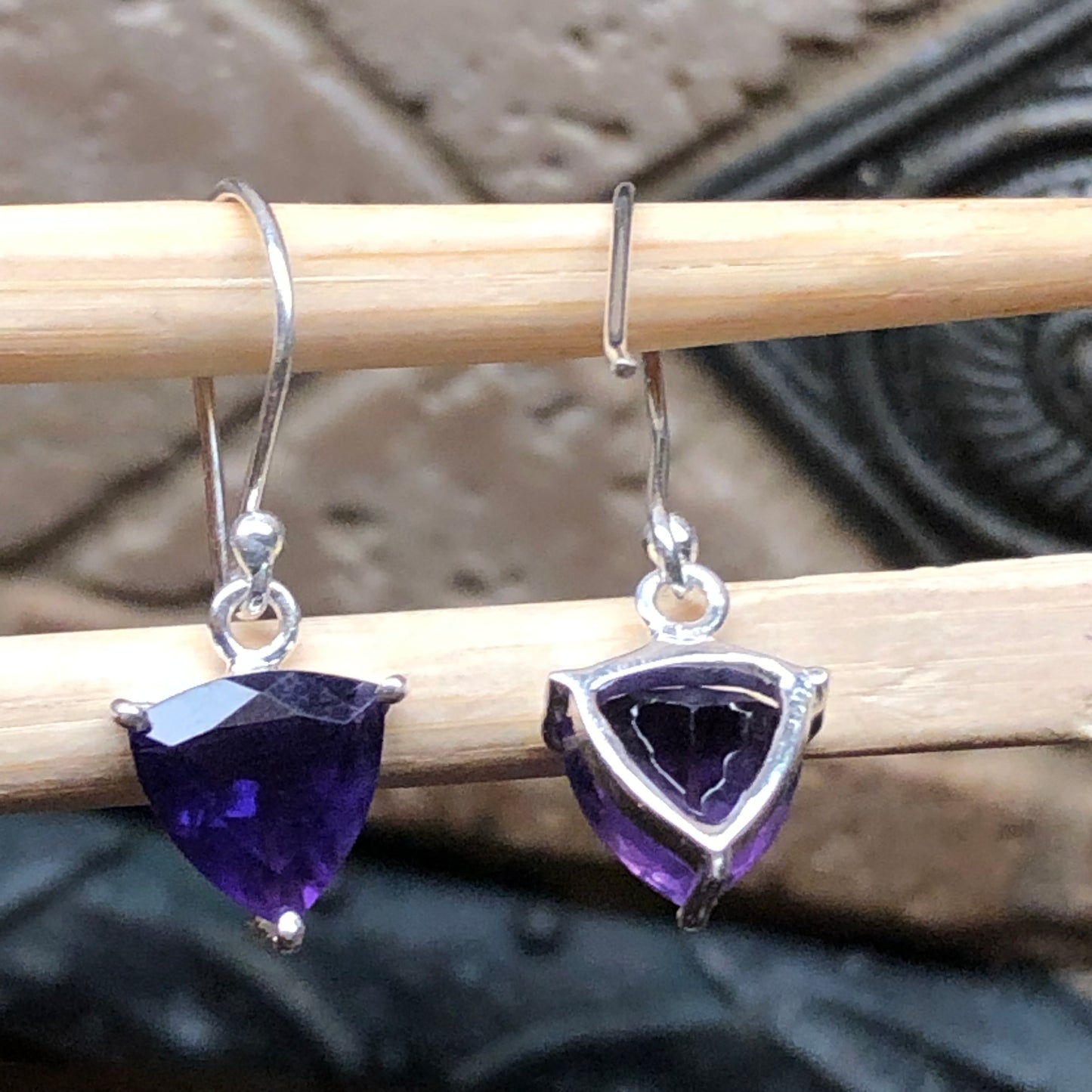 Natural 2ct Purple Amethyst 925 Solid Sterling Silver Earrings 20mm - Natural Rocks by Kala