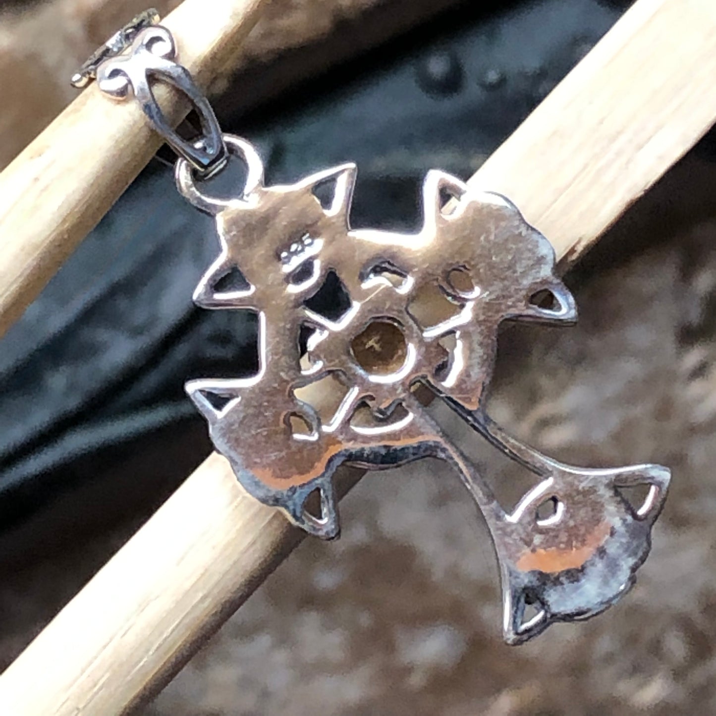 Genuine Golden Citrine 925 Solid Sterling Silver Cross Pendant 35mm - Natural Rocks by Kala