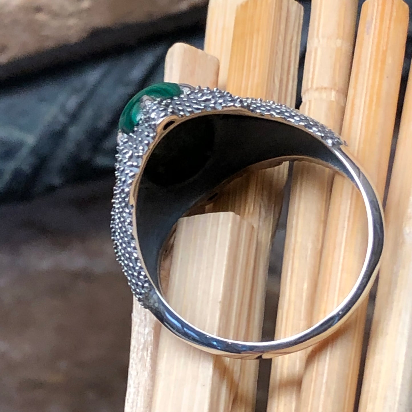 Natural Green Malachite 925 Solid Sterling Silver Men's Ring Size 8, 9, 10, 11, 12 - Natural Rocks by Kala