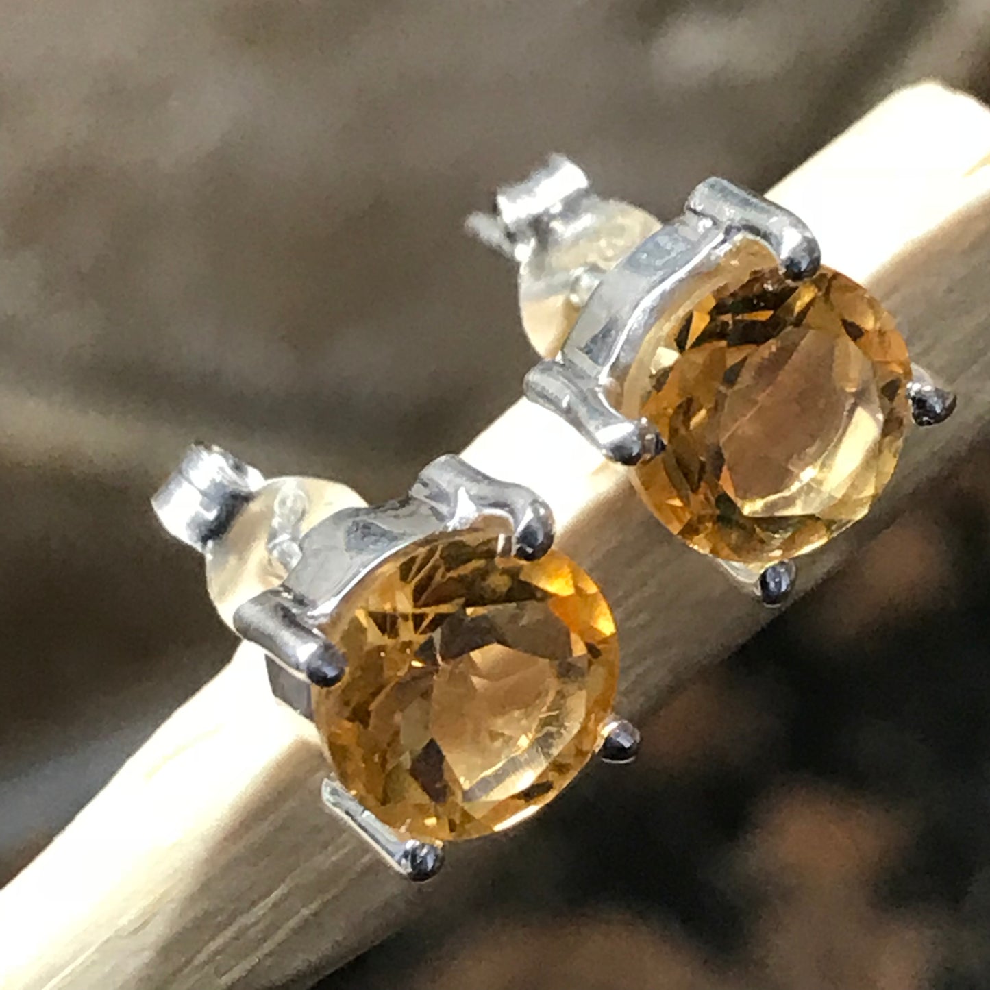 Genuine 1.5ct Golden Citrine 925 Solid Sterling Silver Stud Earrings 7mm - Natural Rocks by Kala