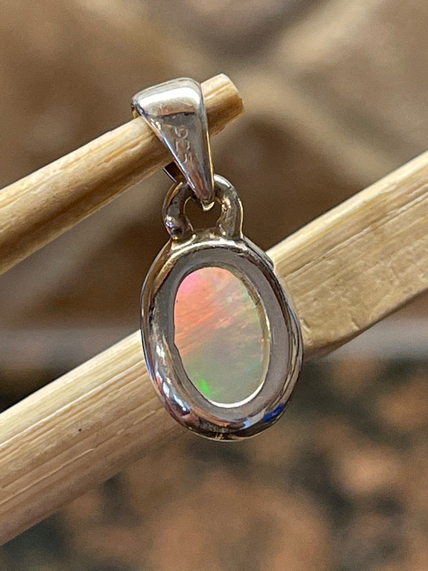 Natural Ethiopian Opal 925 Solid Sterling Silver Pendant 20mm - Natural Rocks by Kala
