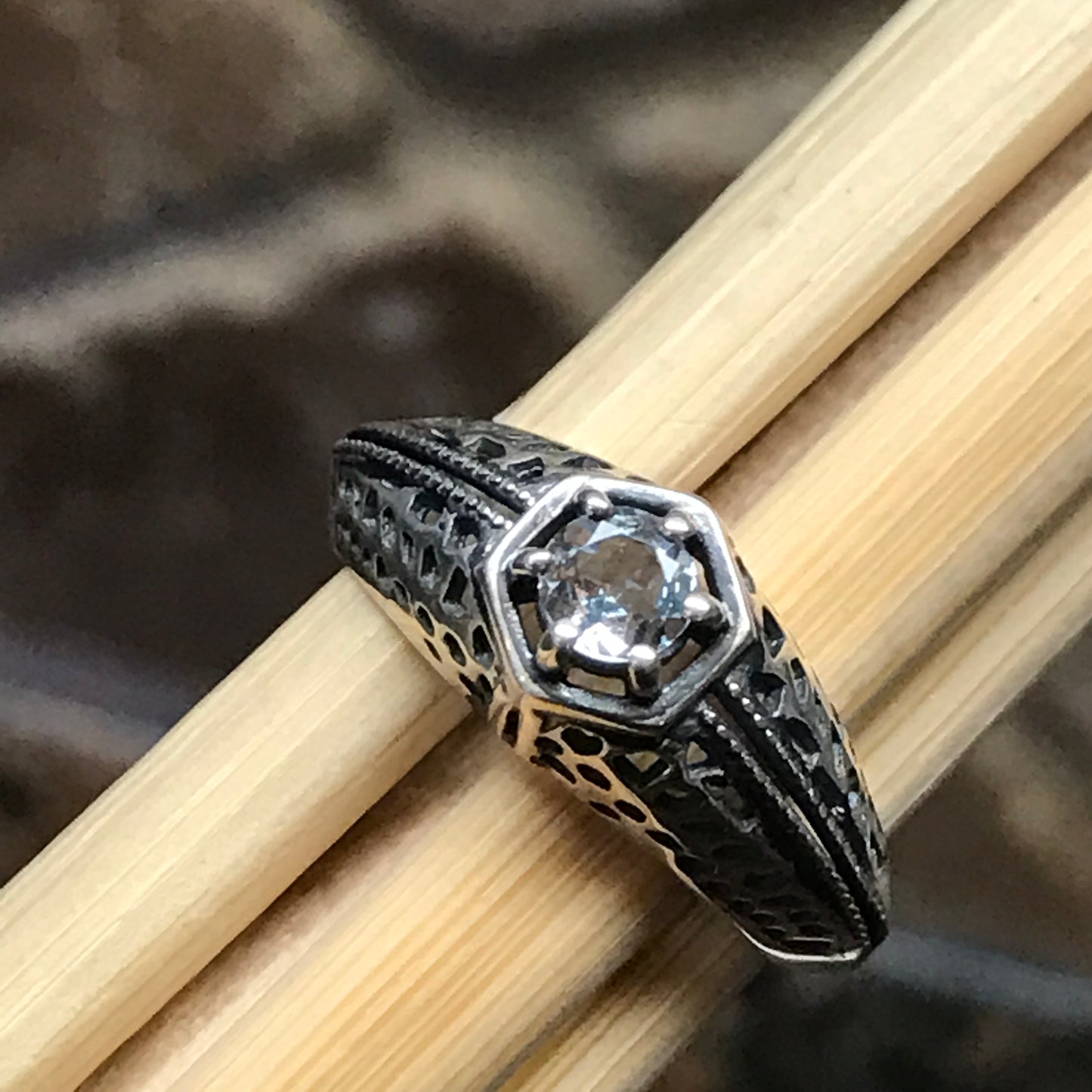 Natural 0.5ct Aquamarine 925 Solid Sterling Silver Engagement Ring Size 6, 7, 8 - Natural Rocks by Kala