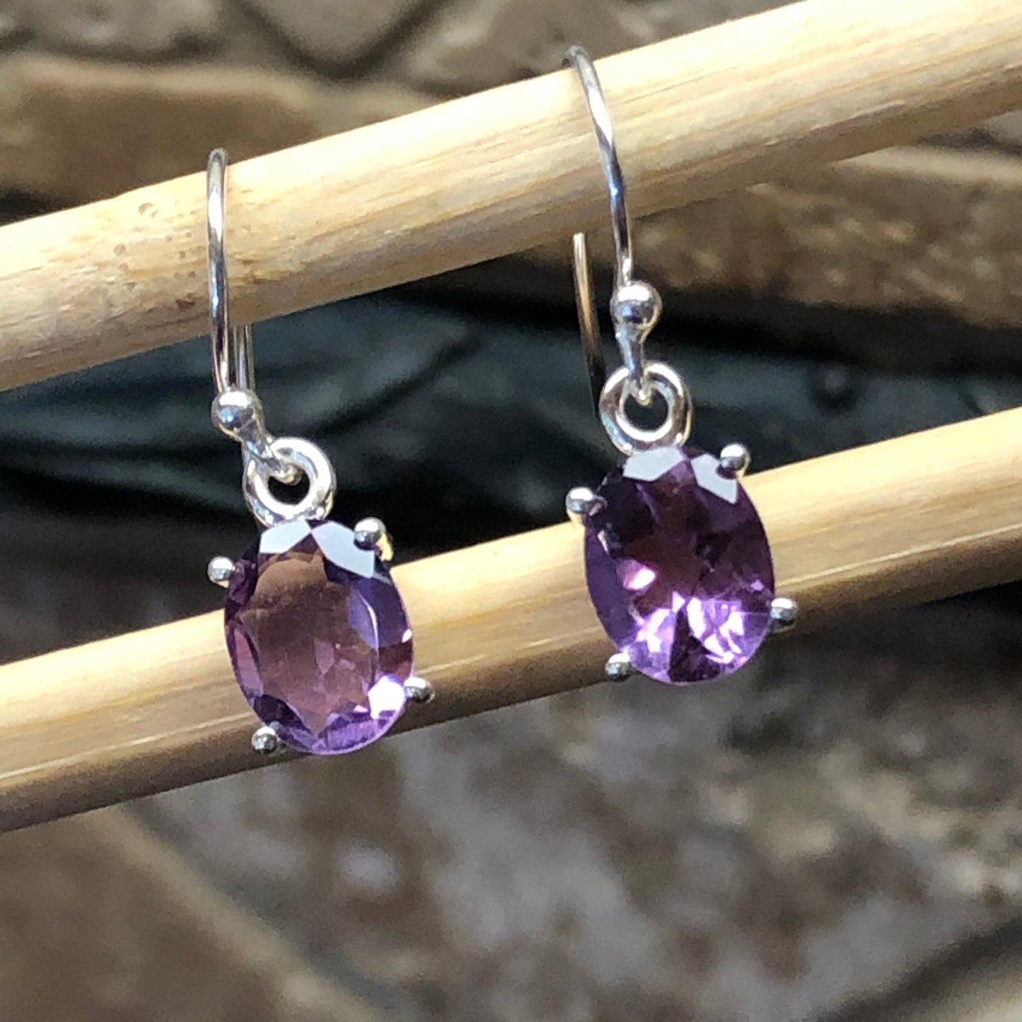 Natural 2ct Purple Amethyst 925 Solid Sterling Silver Earrings 20mm - Natural Rocks by Kala