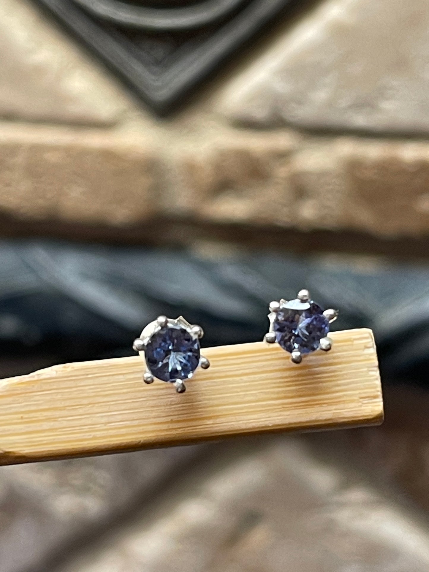 Natural Blue Tanzanite 925 Solid Sterling Silver Earrings 5mm - Natural Rocks by Kala