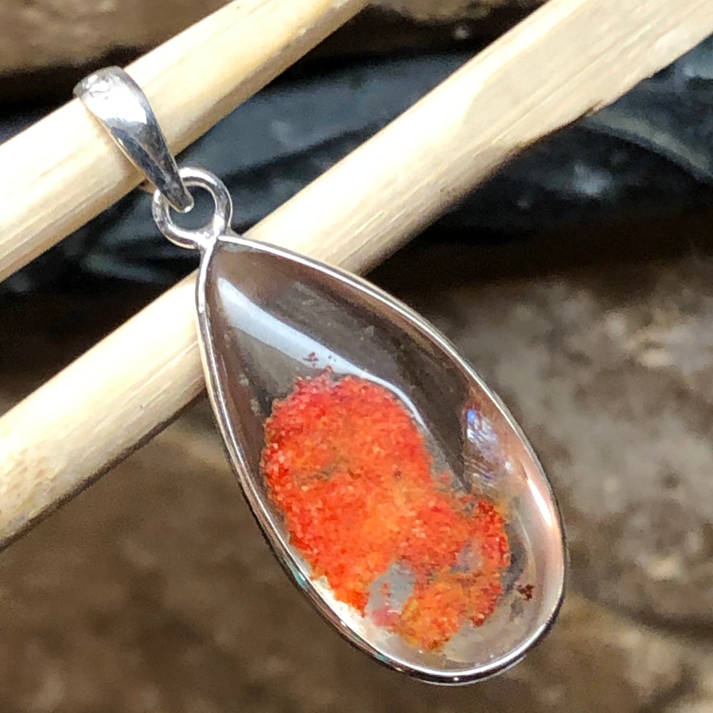 Beautiful Lodolite Quartz Sea Coral 925 Sterling Silver Pendant 35mm - Natural Rocks by Kala