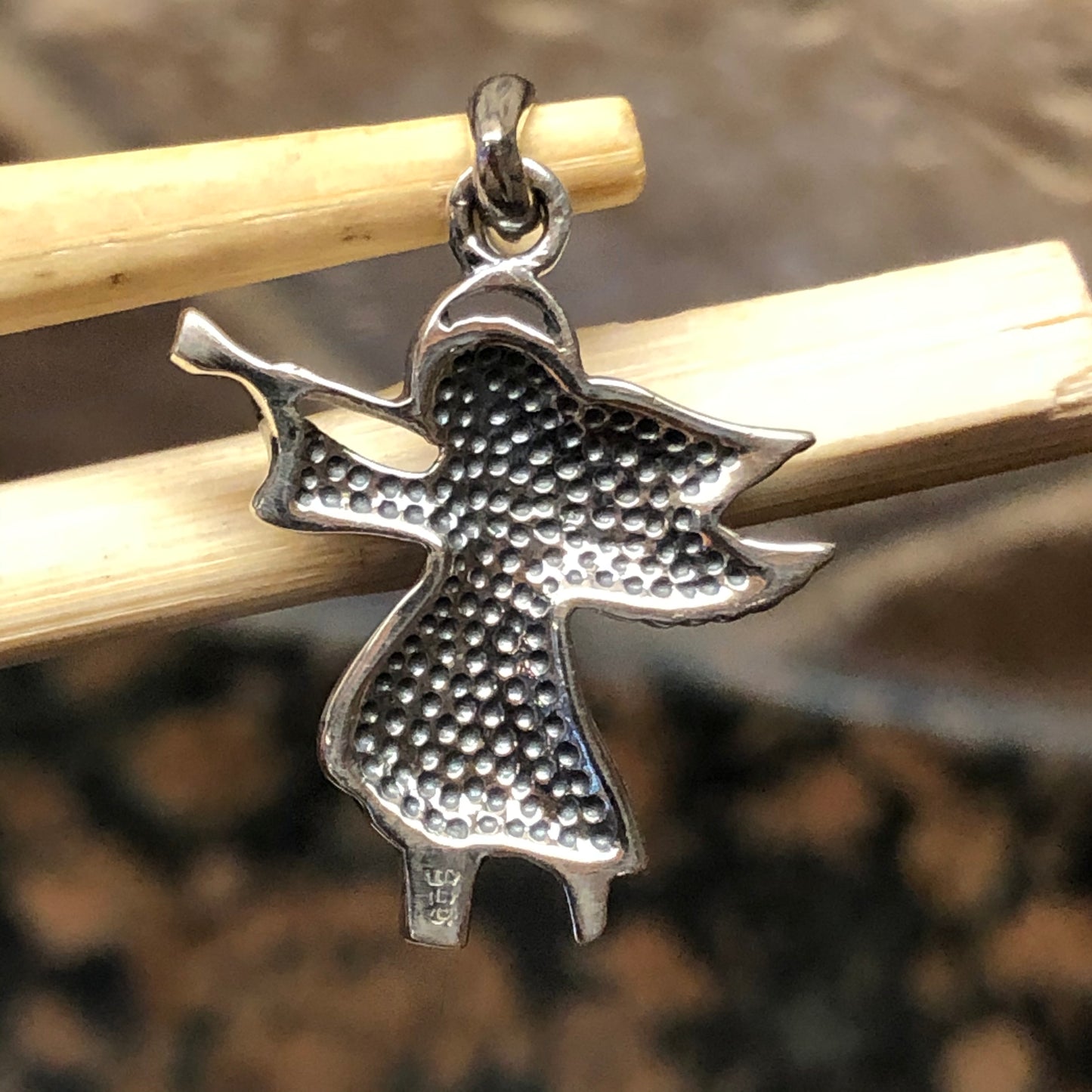 Music Trumpet Angel 925 Solid Sterling Silver Pendant 25mm - Natural Rocks by Kala