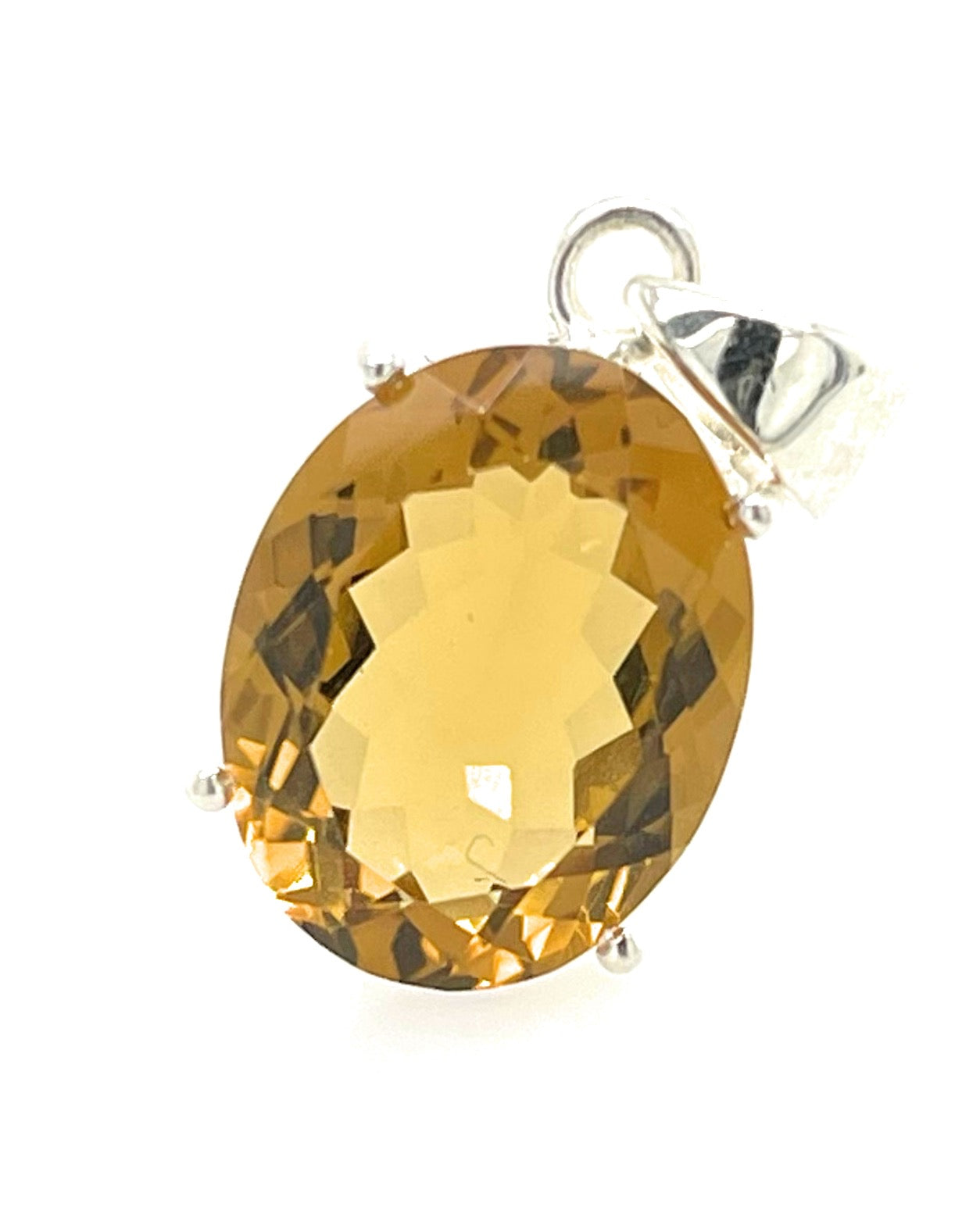 Natural Cognac Quartz 925 Solid Sterling Silver Pendant 22mm - Natural Rocks by Kala