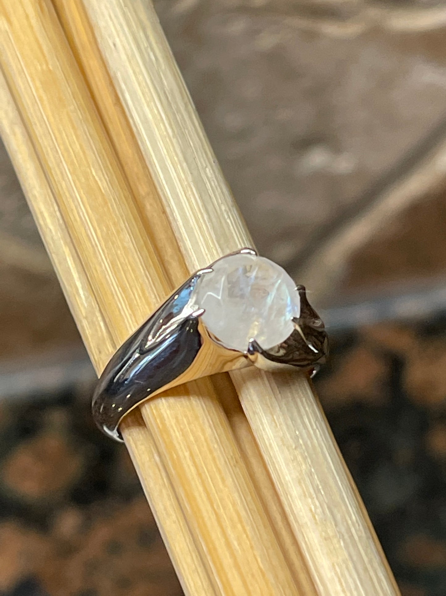 Natural Rainbow Moonstone 925 Solid Sterling Silver Ring Size 5, 6, 7, 8, 9 - Natural Rocks by Kala