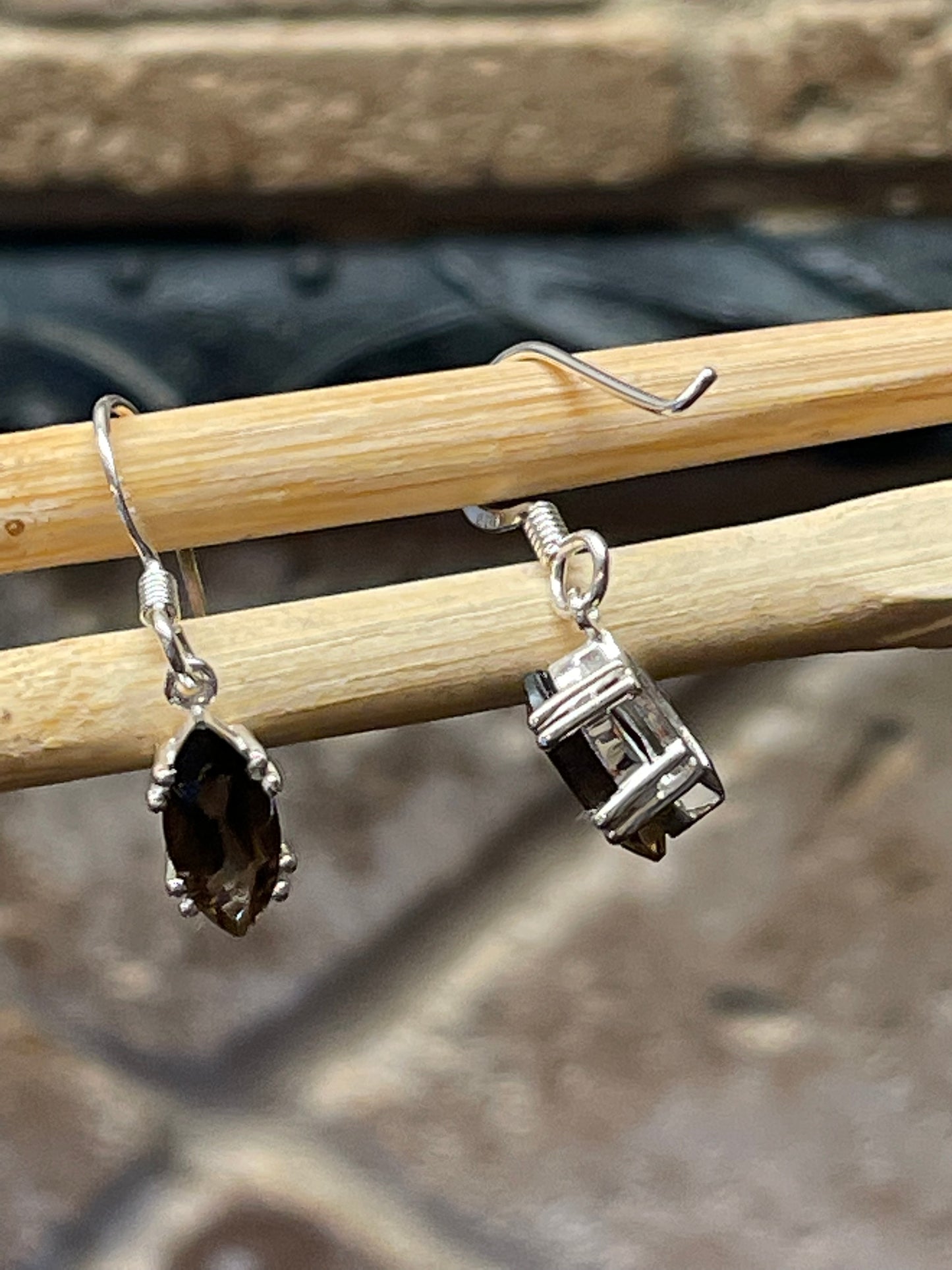 Genuine 2ct Smoky Topaz 925 Solid Sterling Silver Earrings 22mm - Natural Rocks by Kala