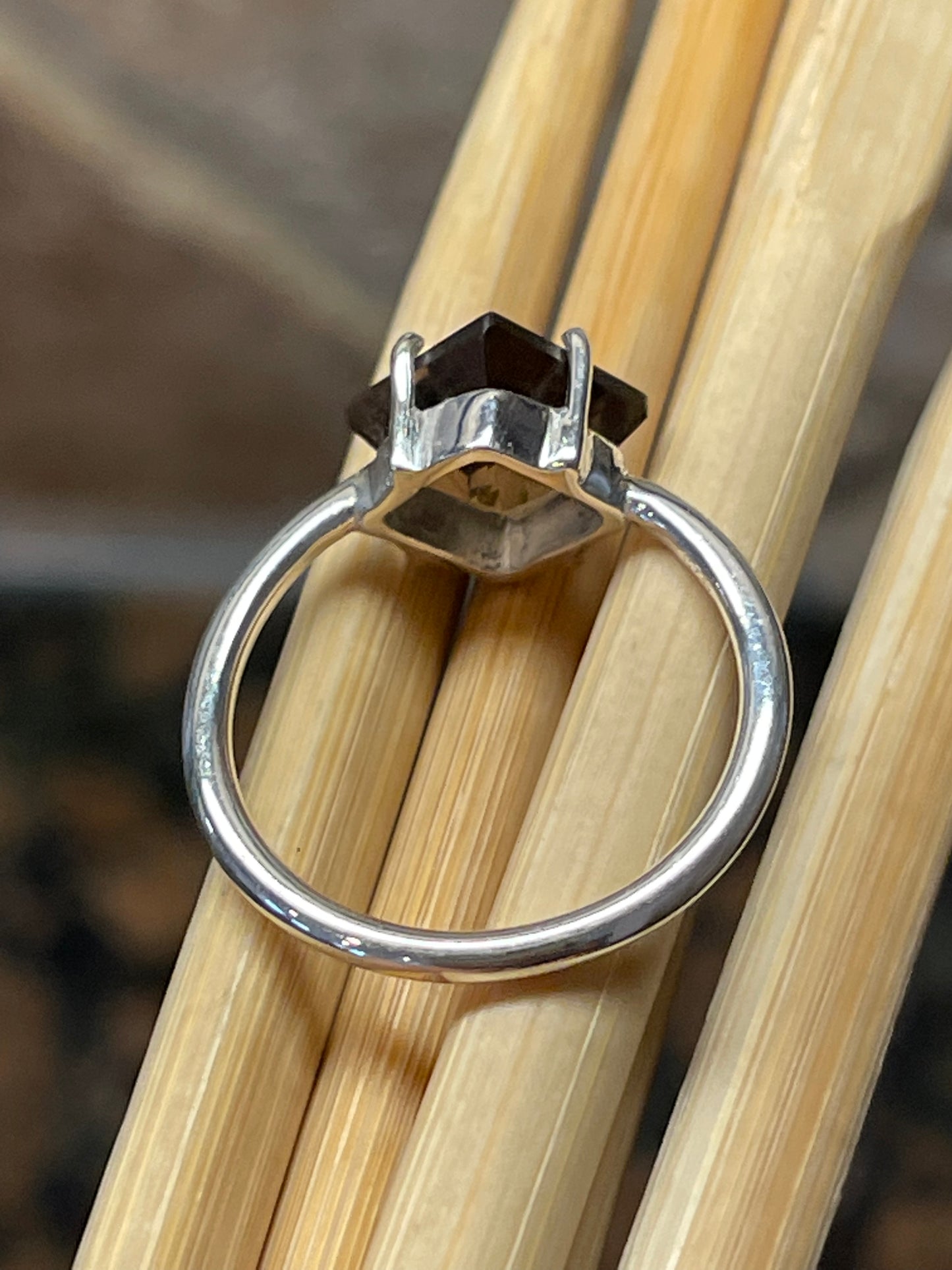 Genuine 2ct Smoky Topaz 925 Solid Sterling Silver Ring Size 4.5, 6.5, 7.75, 8.25 - Natural Rocks by Kala