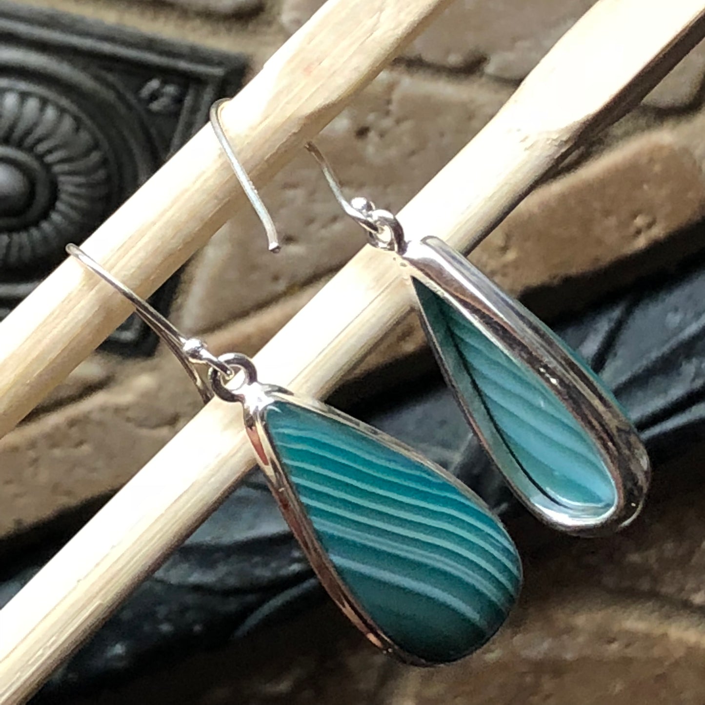 Genuine Green Lace Botswana Agate 925 Solid Sterling Silver Earrings 40mm - Natural Rocks by Kala