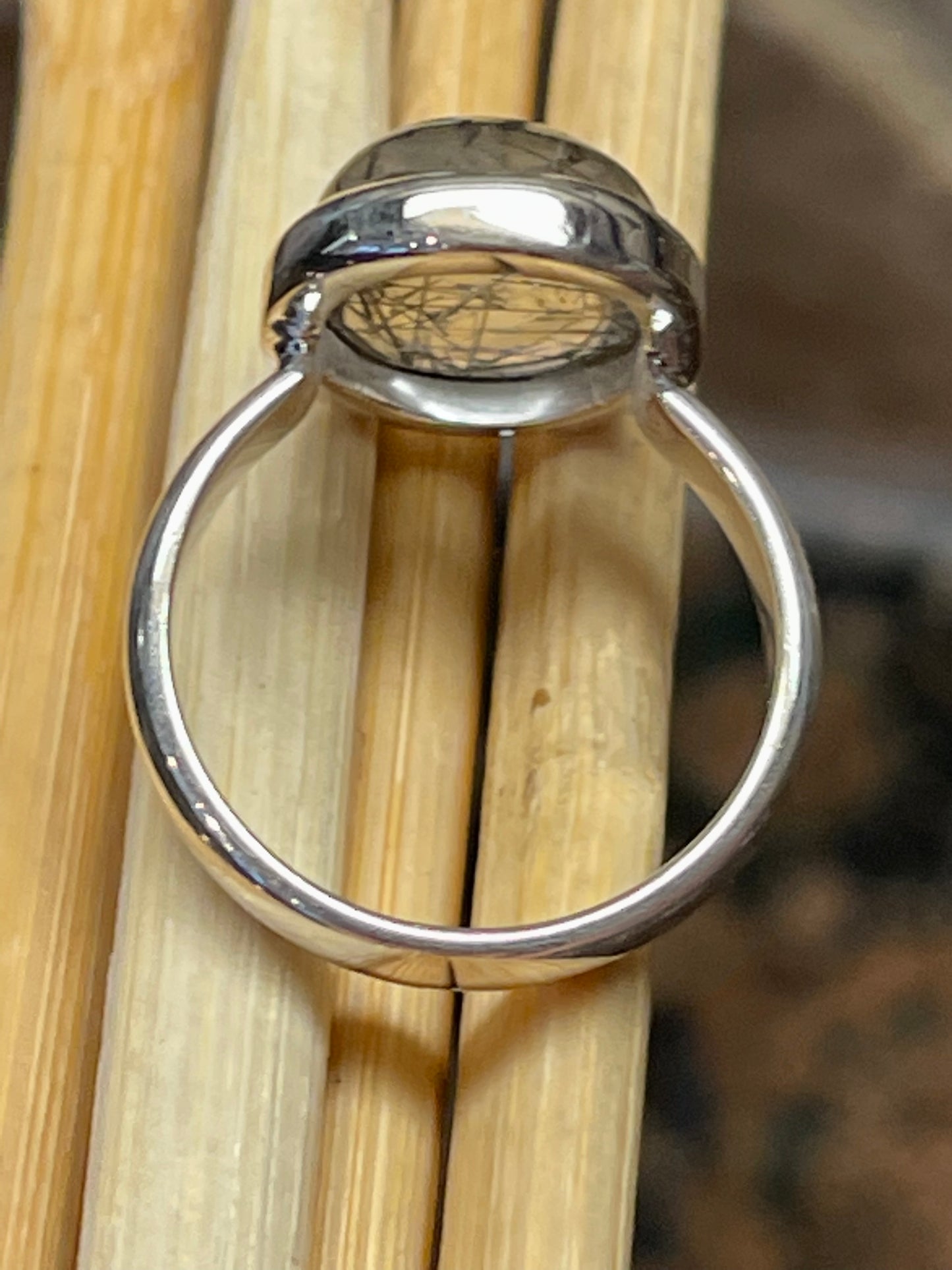 Natural Black Rutilated 925 Solid Sterling Silver Ring Size 7 - Natural Rocks by Kala