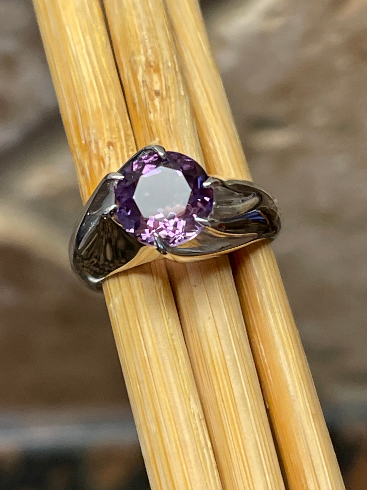 Natural 1.25ct Purple Amethyst 925 Solid Sterling Silver Engagement Ring Size 5, 6, 7, 8, 9 - Natural Rocks by Kala