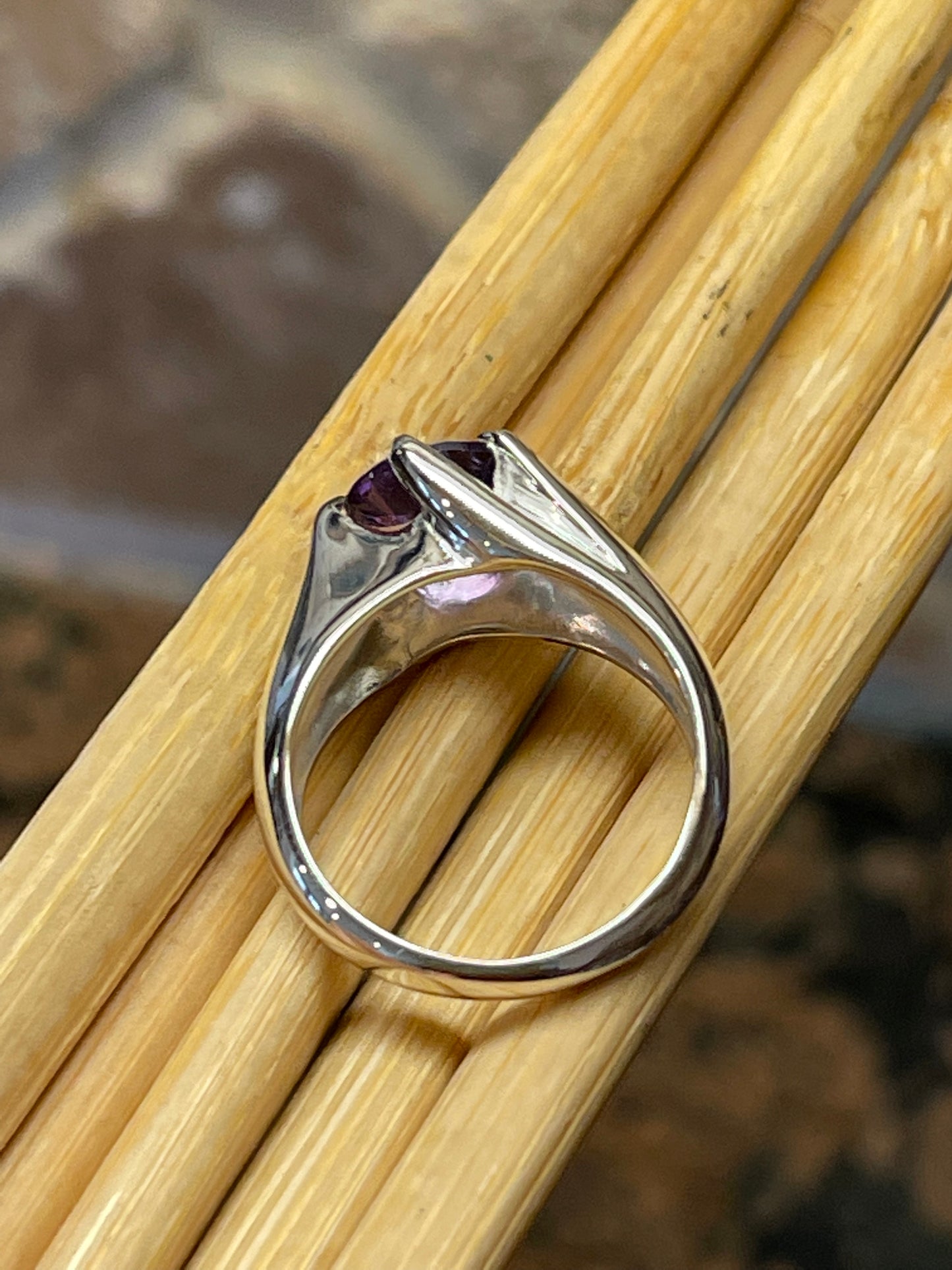Natural 2ct Purple Amethyst 925 Solid Sterling Silver Ring Size 5, 6, 7, 8, 9 - Natural Rocks by Kala