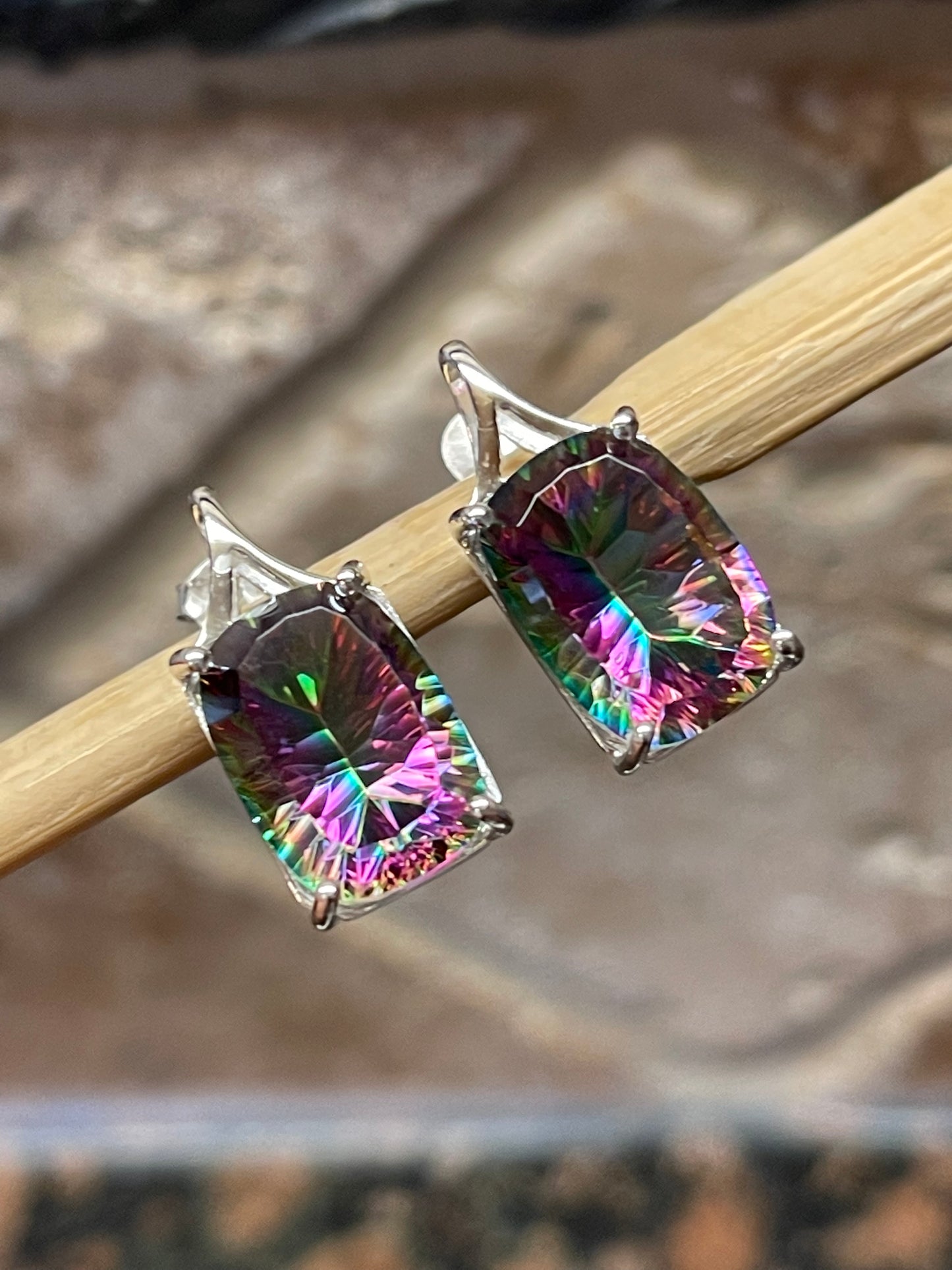 Gorgeous 10ct Mystic Topaz 925 Solid Sterling Silver Earrings 20mm - Natural Rocks by Kala
