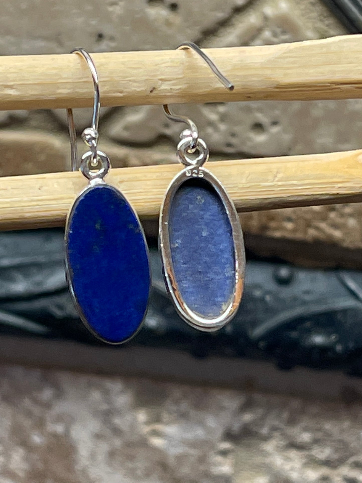 Natural Lapis Lazuli 925 Solid Sterling Silver Earrings 35mm - Natural Rocks by Kala