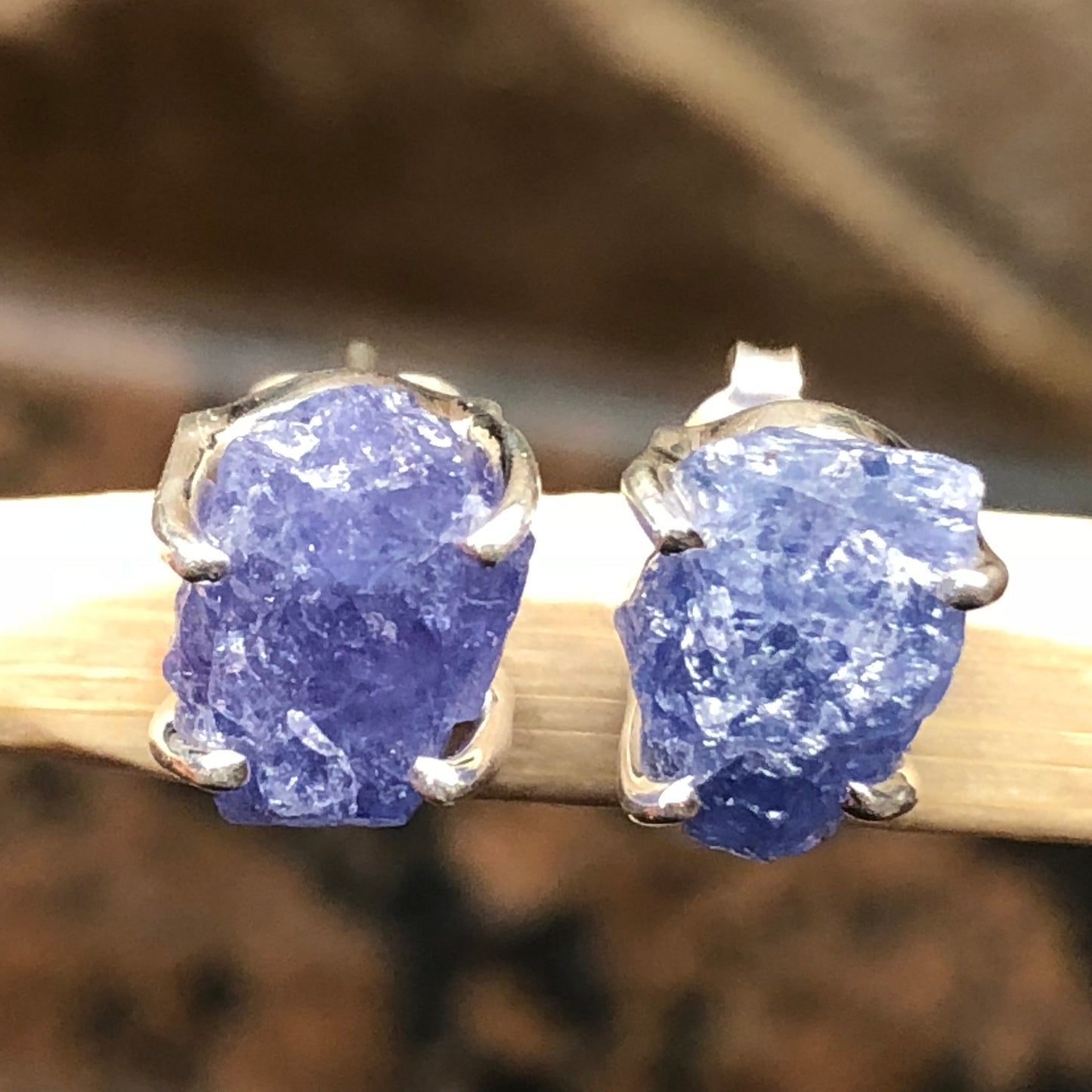 Natural Blue Tanzanite 925 Solid Sterling Silver Earrings 10mm - Natural Rocks by Kala