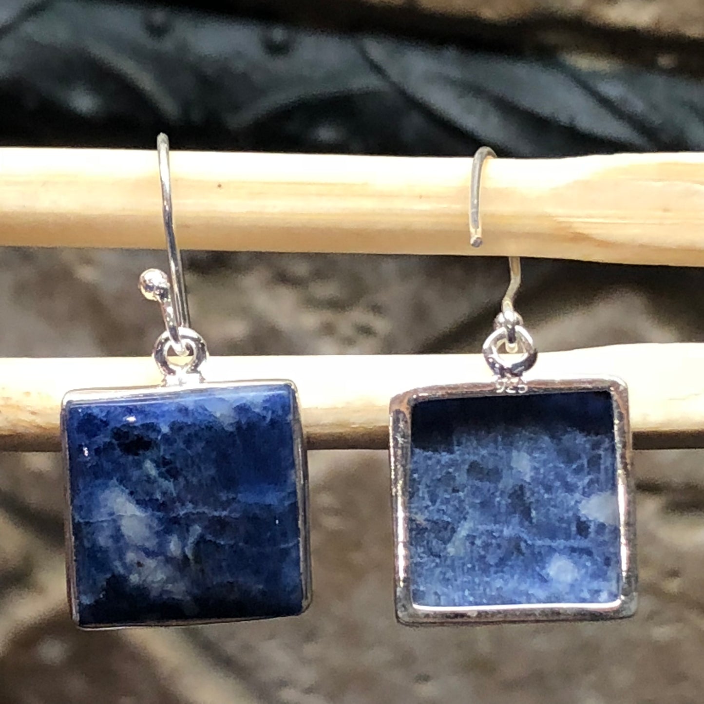 Genuine Blue Sodalite 925 Solid Sterling Silver Earrings 25mm - Natural Rocks by Kala