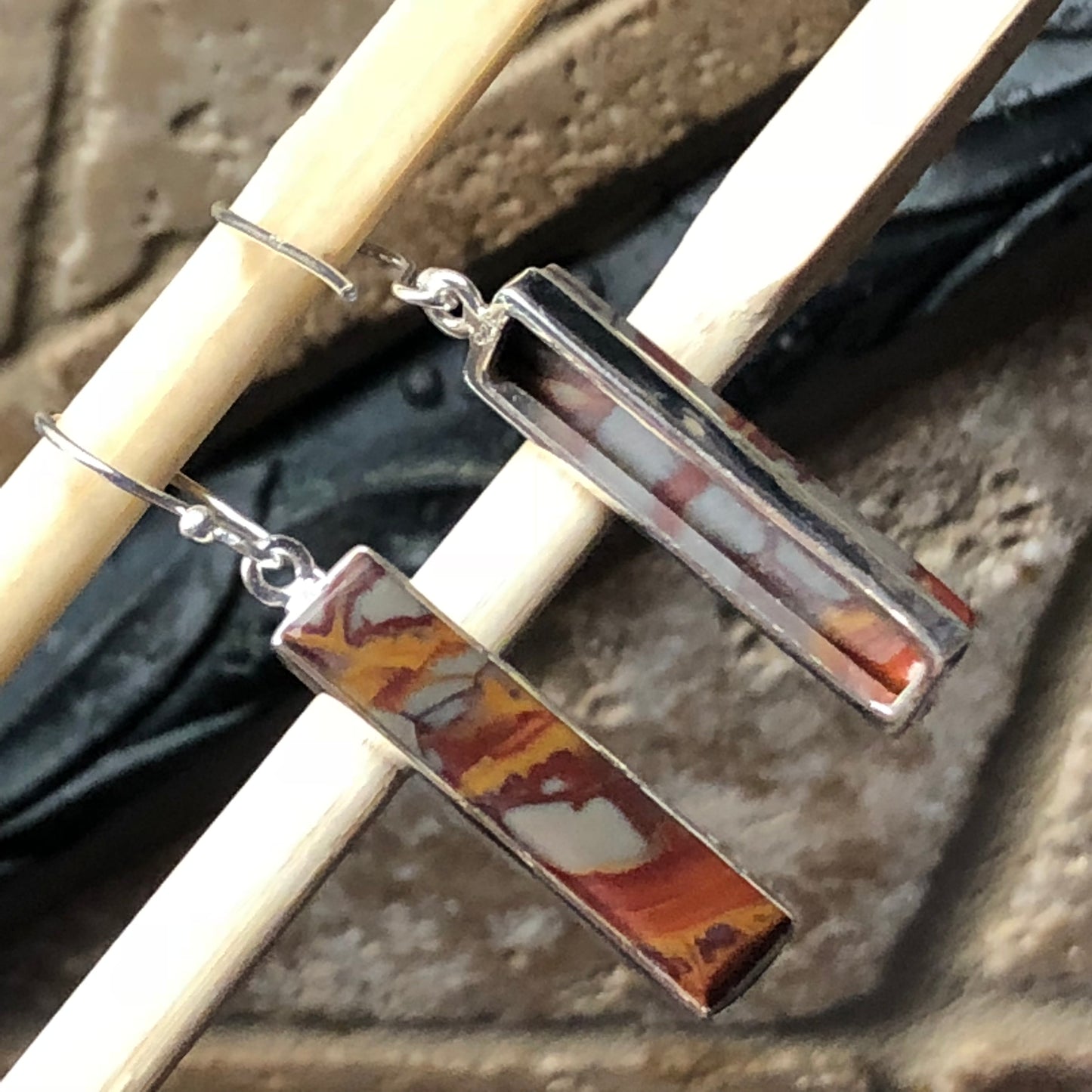 Genuine Australian Noreena Jasper 925 Solid Sterling Silver Earrings 40mm - Natural Rocks by Kala