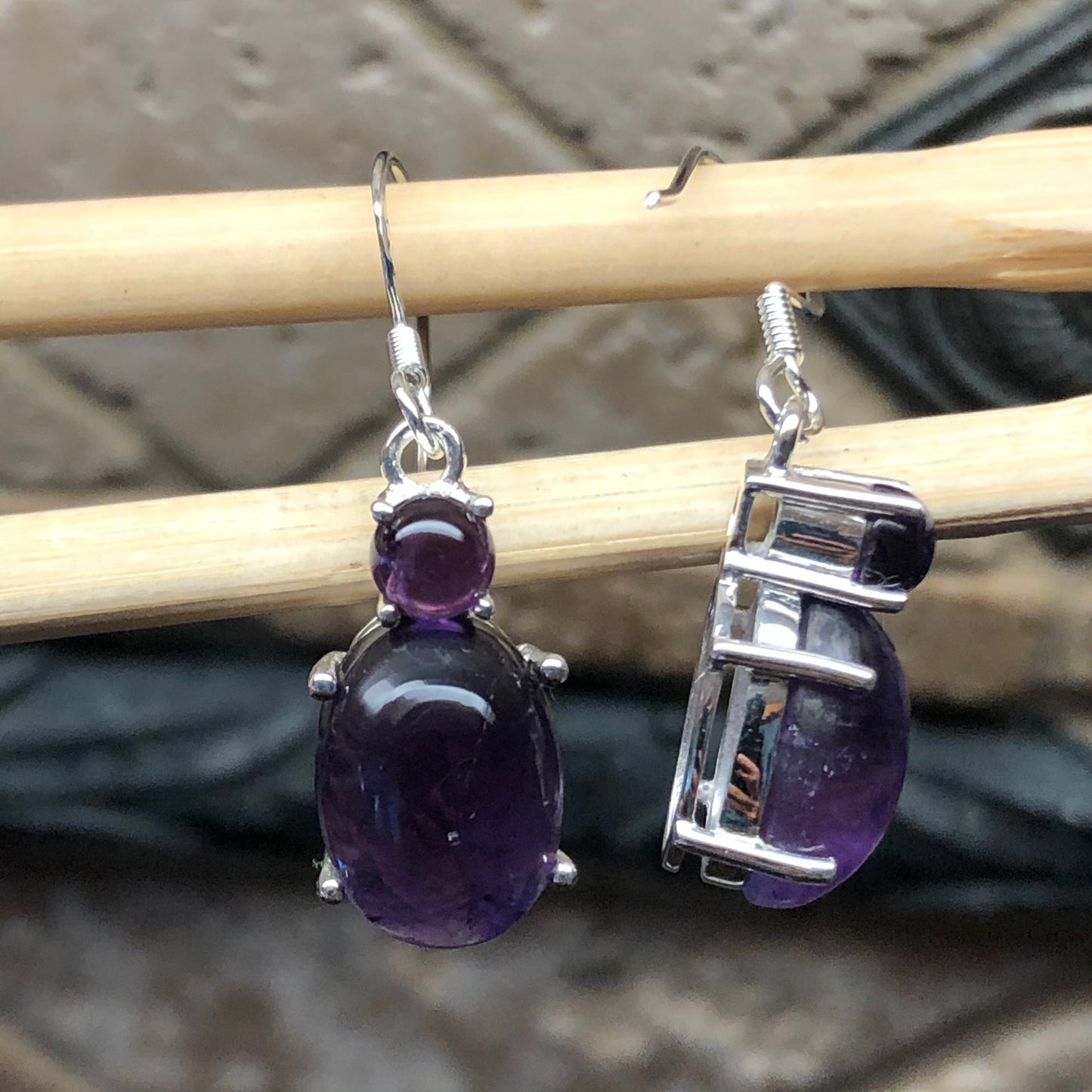Genuine Purple Amethyst 925 Solid Sterling Silver Earrings 35mm - Natural Rocks by Kala