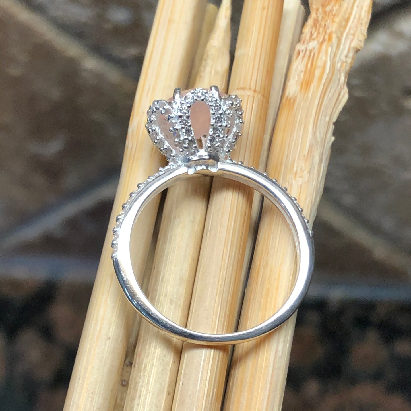 Natural 1.5ct Pink Rose Quartz 925 Sterling Silver Engagement Ring Size 6, 7 - Natural Rocks by Kala