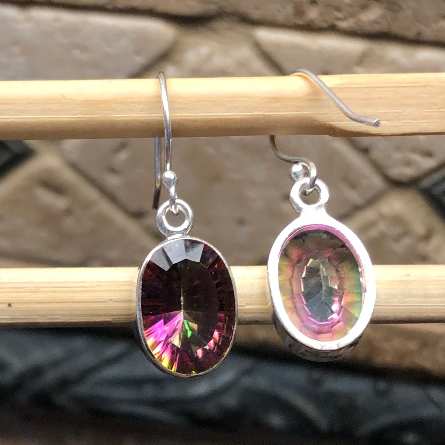 Gorgeous 3.5ct Mystic Topaz 925 Solid Sterling Silver Earrings 30mm - Natural Rocks by Kala