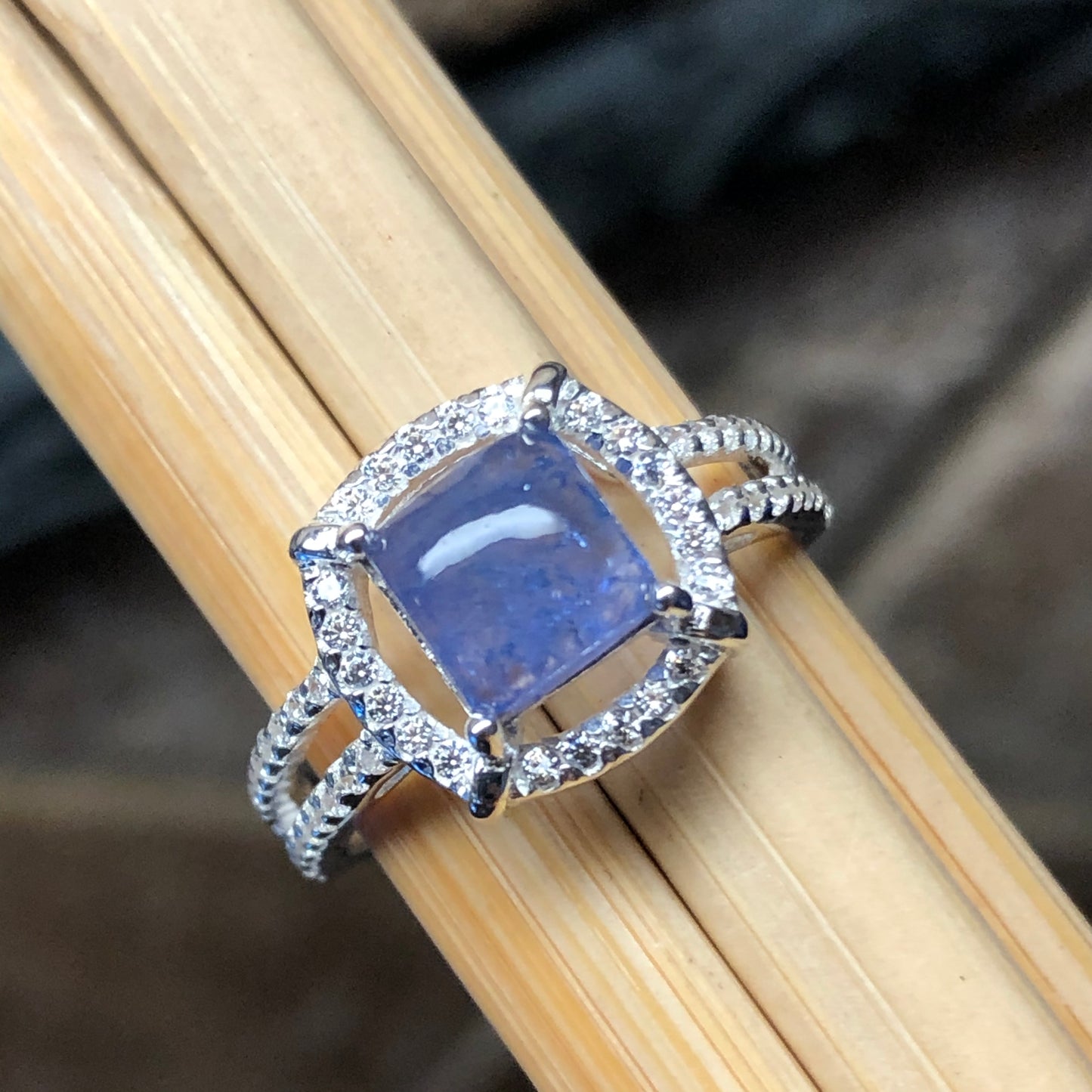 Genuine Blue Tanzanite 925 Solid Sterling Silver Engagement Ring Size 5, 6, 7, 8, 9 - Natural Rocks by Kala