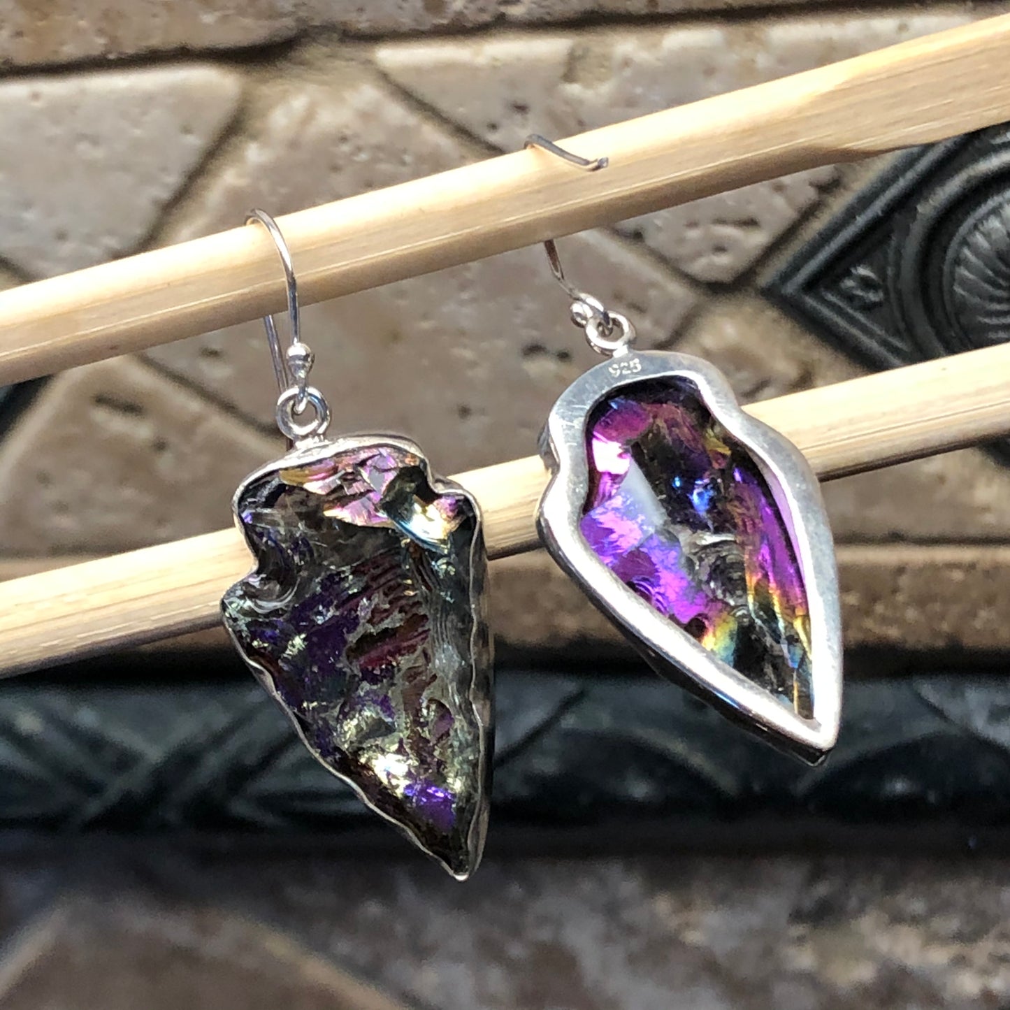 Natural Titanium Quartz 925 Solid Sterling Silver Earrings 40mm - Natural Rocks by Kala