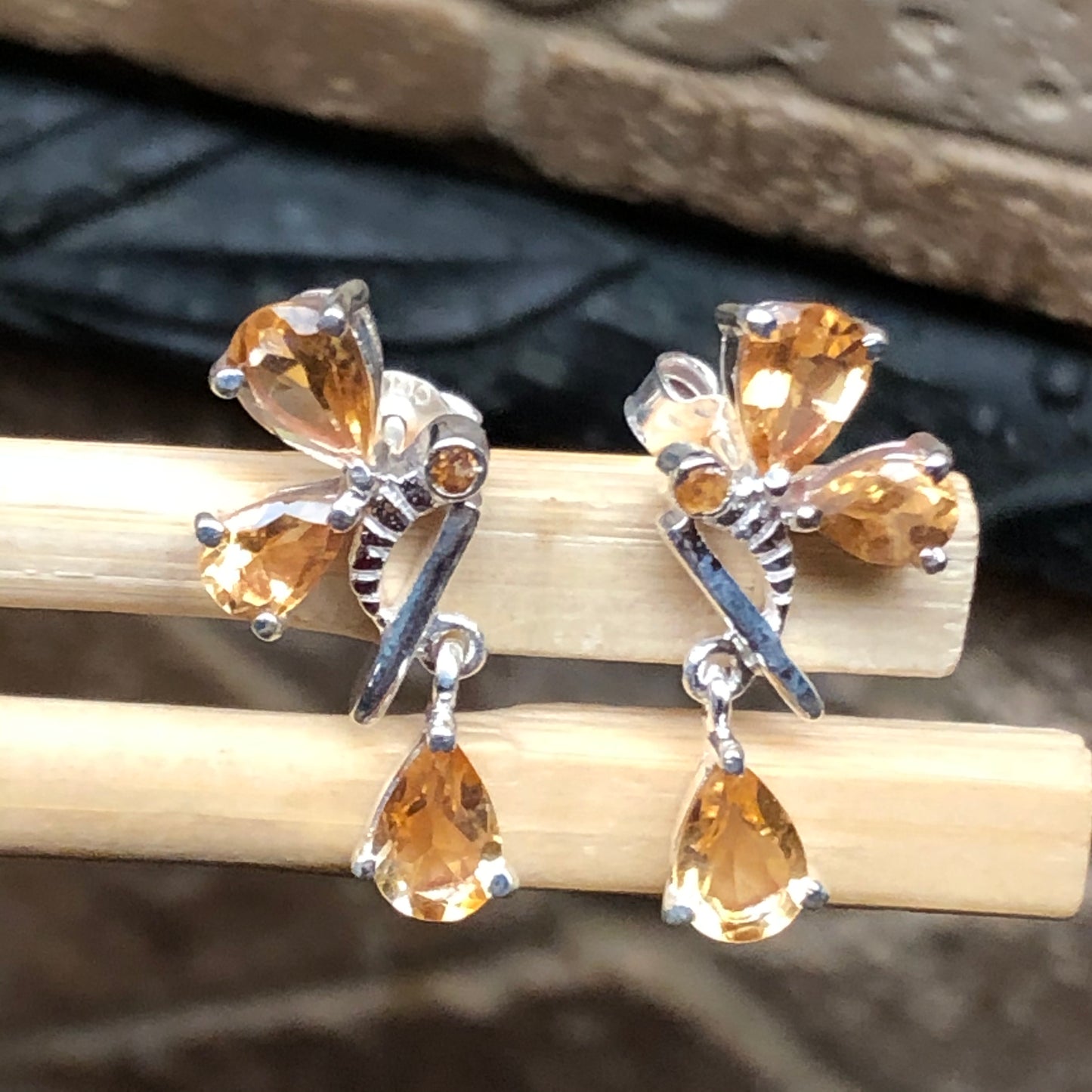 Natural 3.5ct Golden Citrine 925 Solid Sterling Silver Earrings 25mm - Natural Rocks by Kala