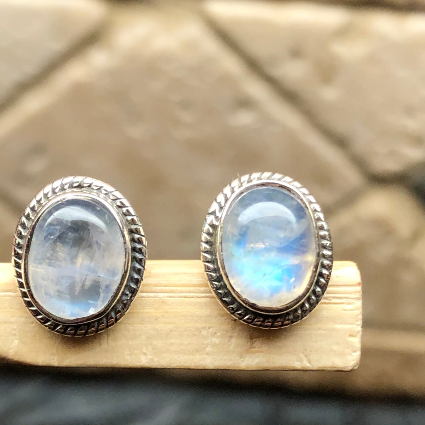 Natural Rainbow Moonstone 925 Solid Sterling Silver Earrings 10mm - Natural Rocks by Kala