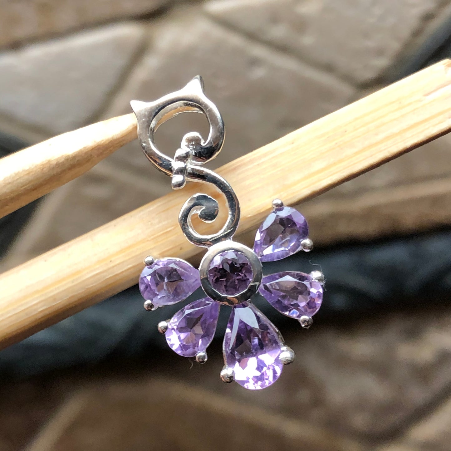 Natural 2ct Purple Amethyst 925 Sterling Silver Pendant 28mm - Natural Rocks by Kala