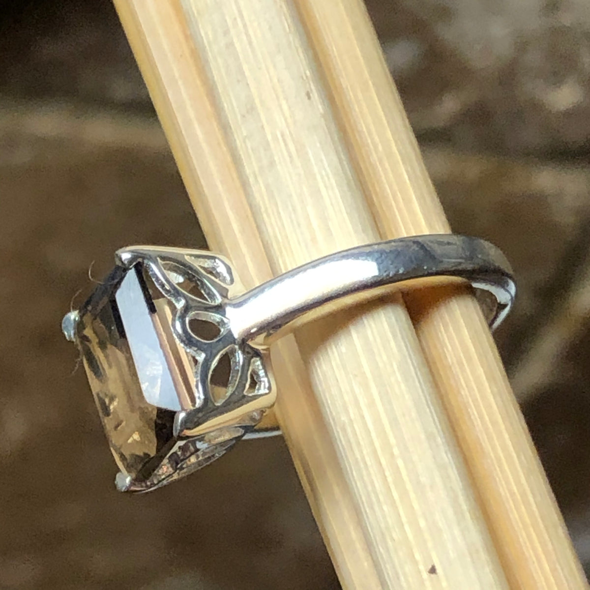 Genuine 2ct Smoky Topaz 925 Solid Sterling Silver Ring Size 6, 7, 8, 9