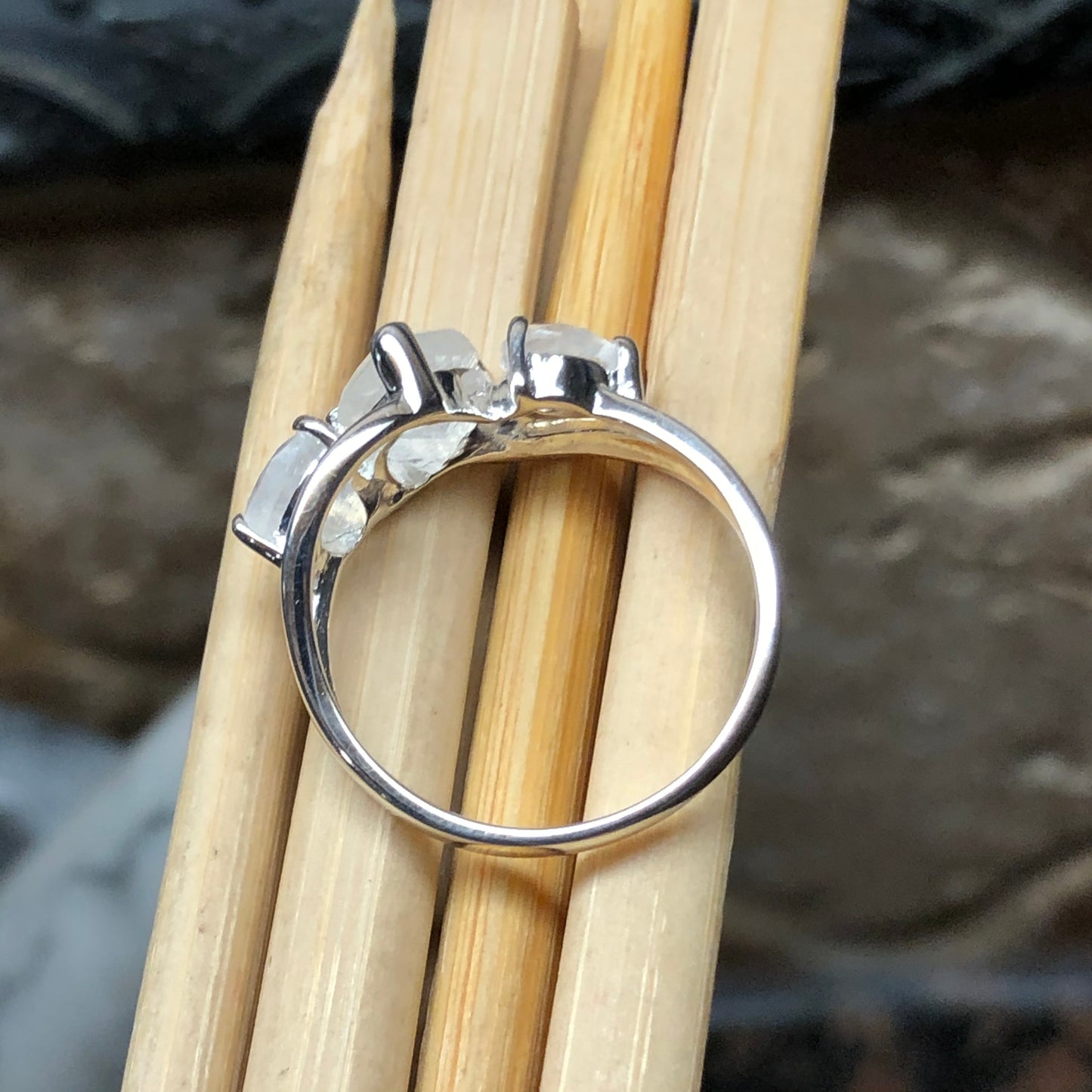 Genuine Rainbow Moonstone 925 Solid Sterling Silver Ring Size 6, 7, 8, 9 - Natural Rocks by Kala