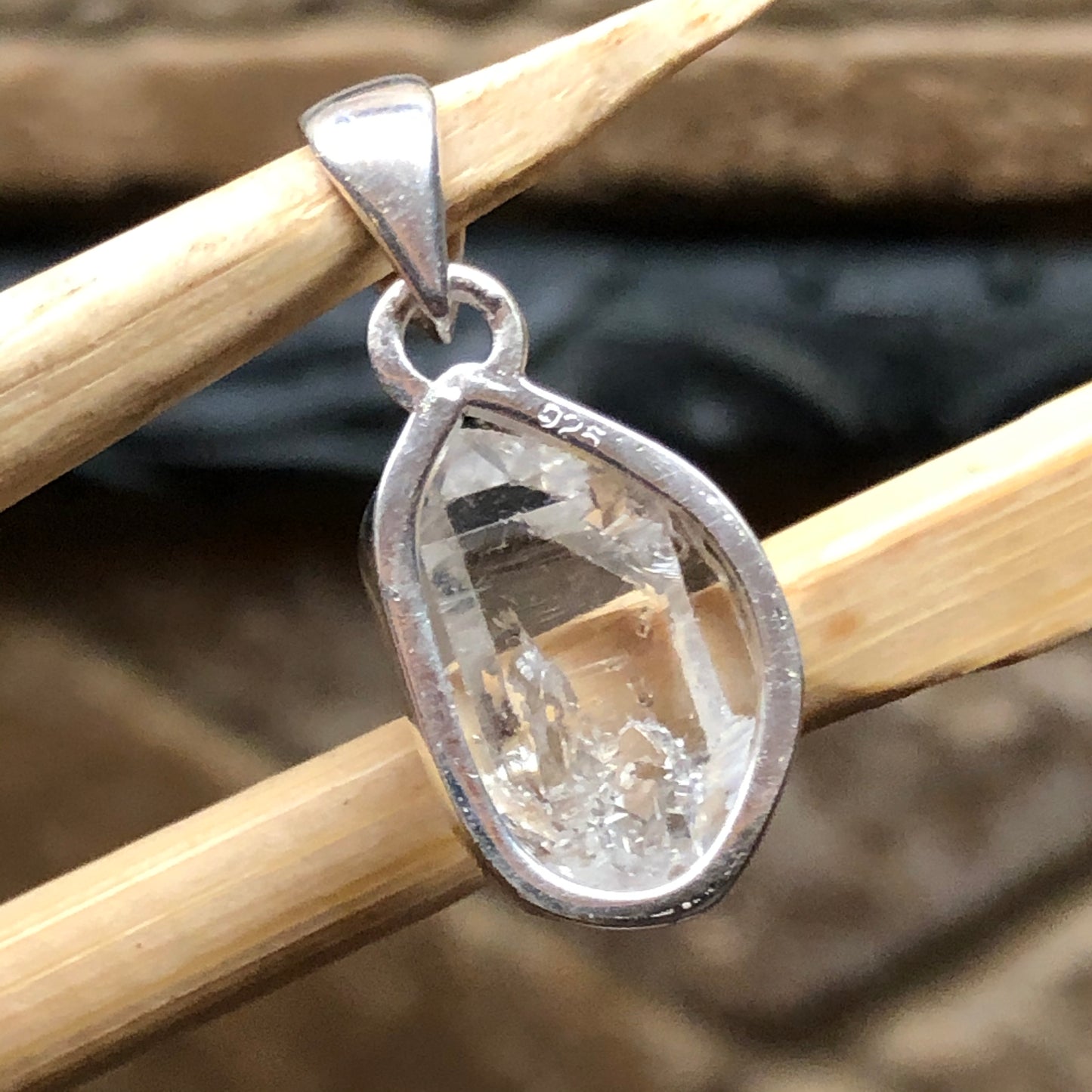 Natural Herkimer Diamond 925 Solid Sterling Silver Pendant 22mm - Natural Rocks by Kala