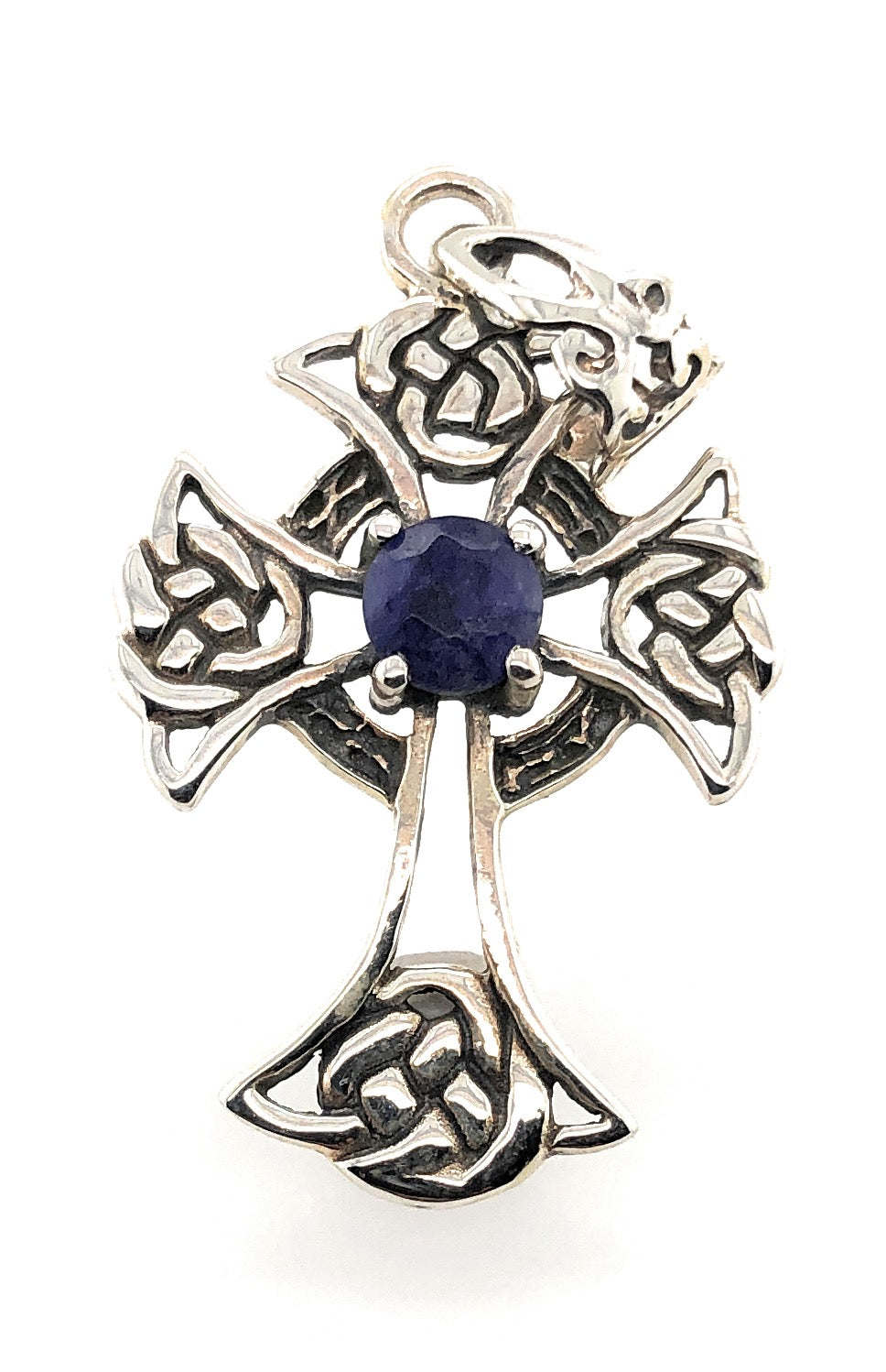 Beautiful Blue Sapphire 925 Solid Sterling Silver Cross Pendant 35mm - Natural Rocks by Kala