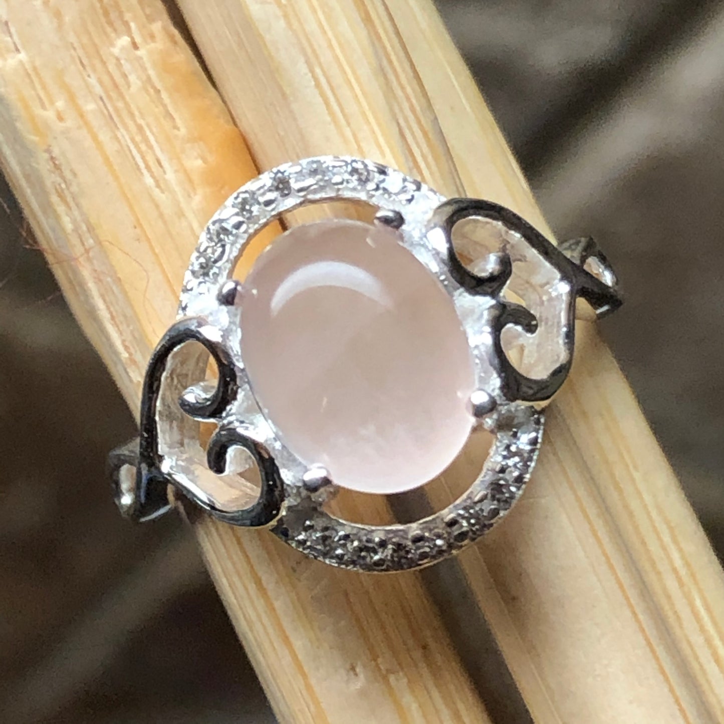 Natural Pink Rose Quartz 925 Sterling Silver Ring Size 5, 6, 7, 8, 9 - Natural Rocks by Kala